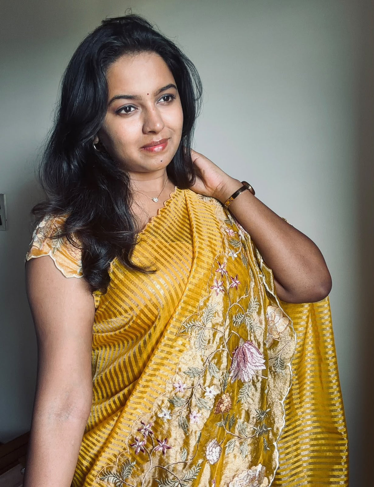 Yellow Tissue Cutwork Floral Border Saree- AC01