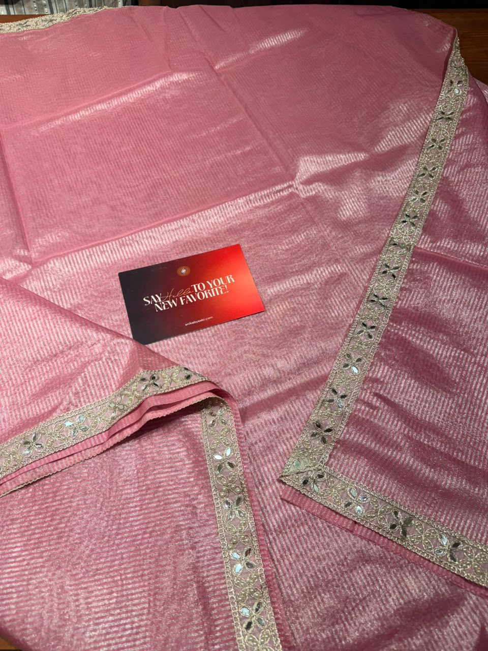 Banarasi Tissue silk in stripe weaving with lace - SWL02