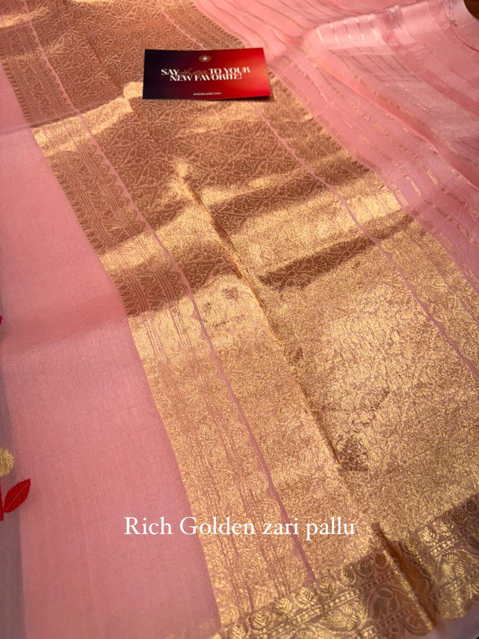 Pure Banarasi Kora Organza Saree – Blush Pink - BKO-702