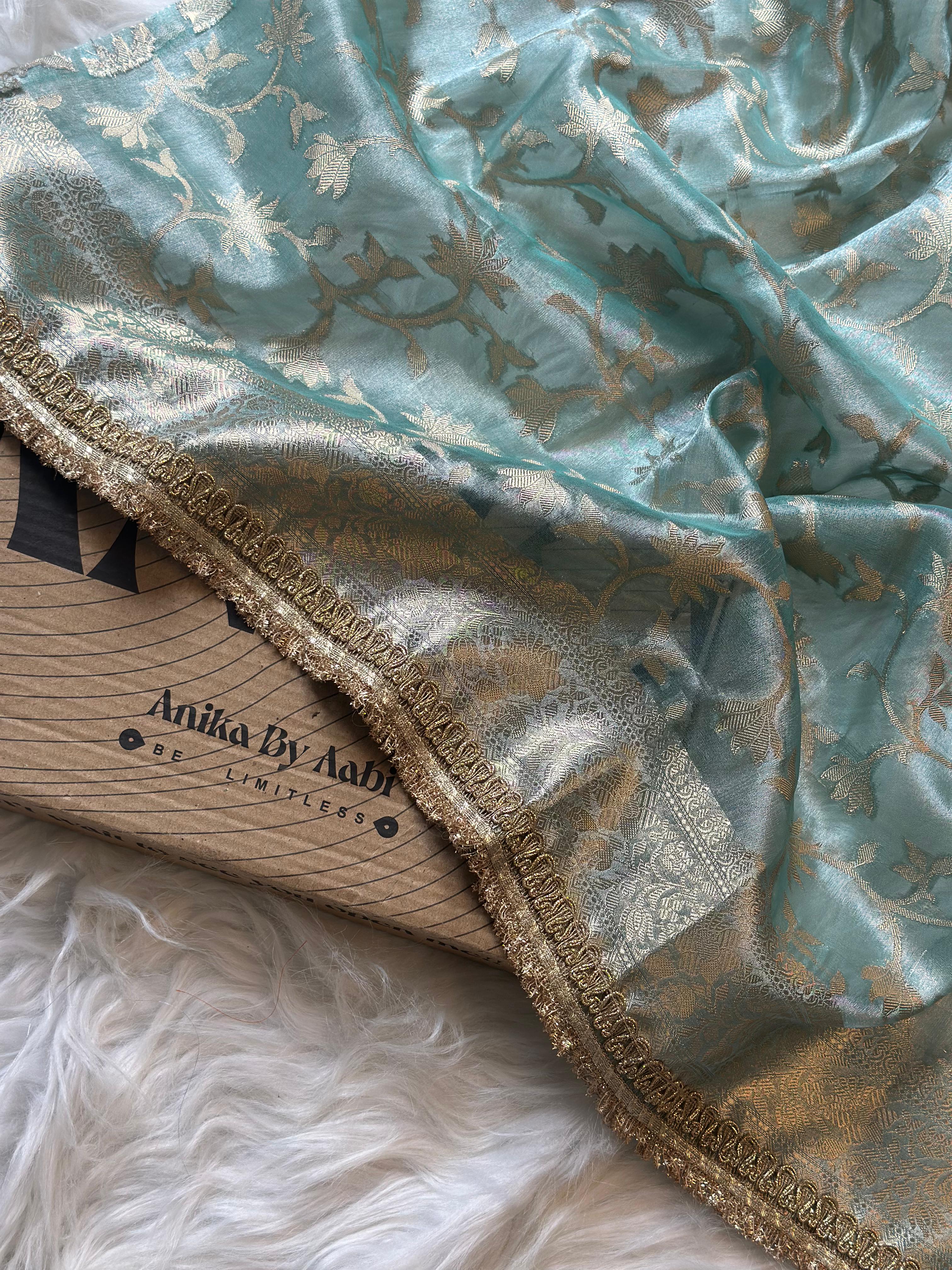 TISSUE LACE SAREE- ANIKA'S BANARASI -SKY BLUE