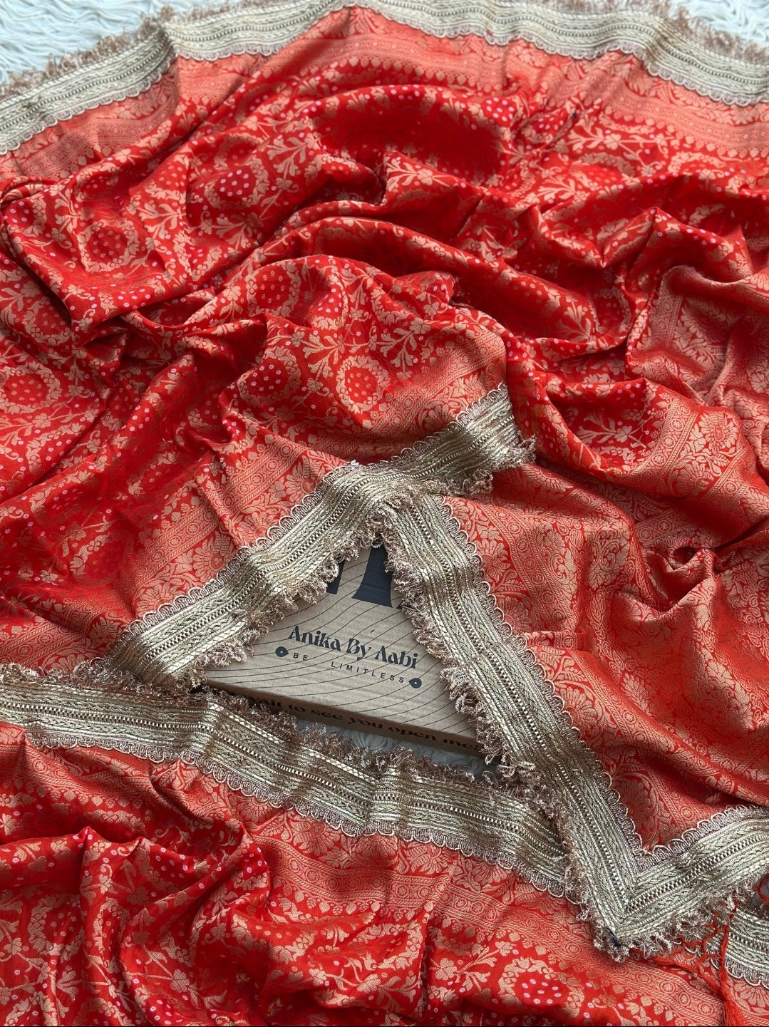 TISSUE LUXE  - Anika's  Banarasi Semi munga silk With Jaal - Red