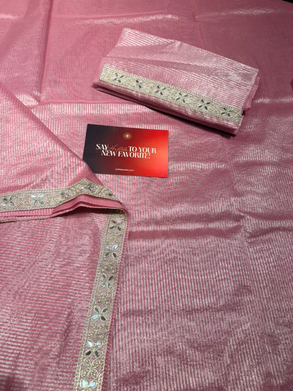 Banarasi Tissue silk in stripe weaving with lace - SWL02