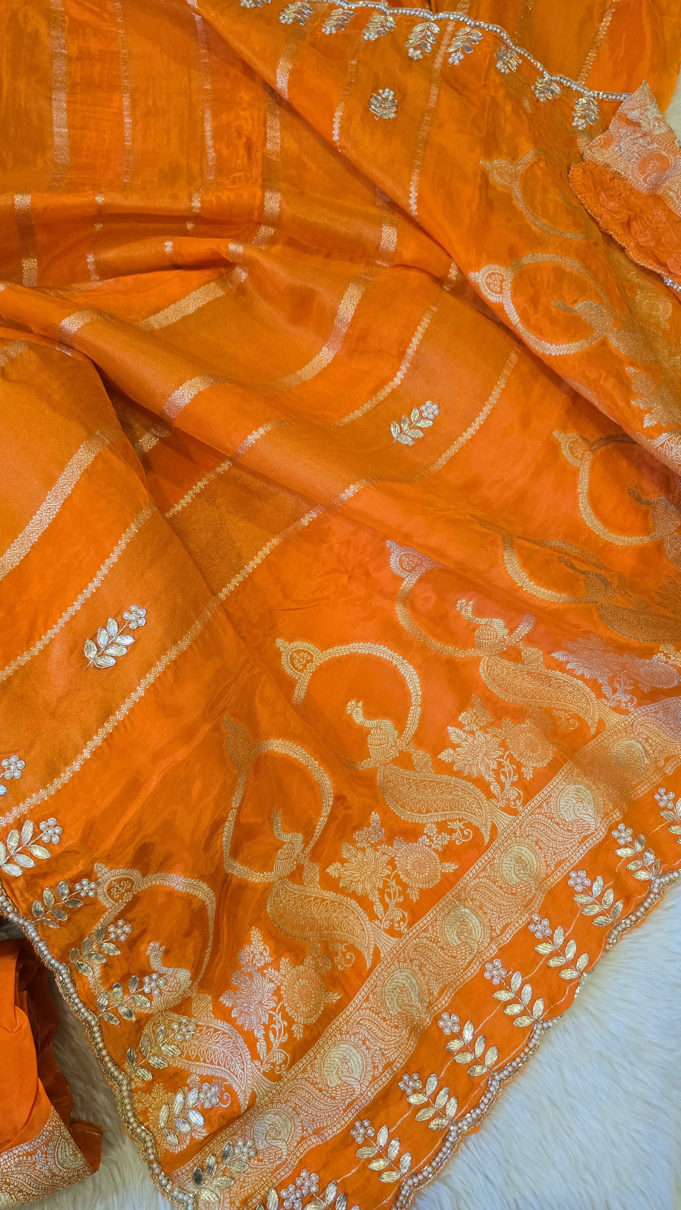 TARINI - DESIGNER CHINON SAREE - Orange delight