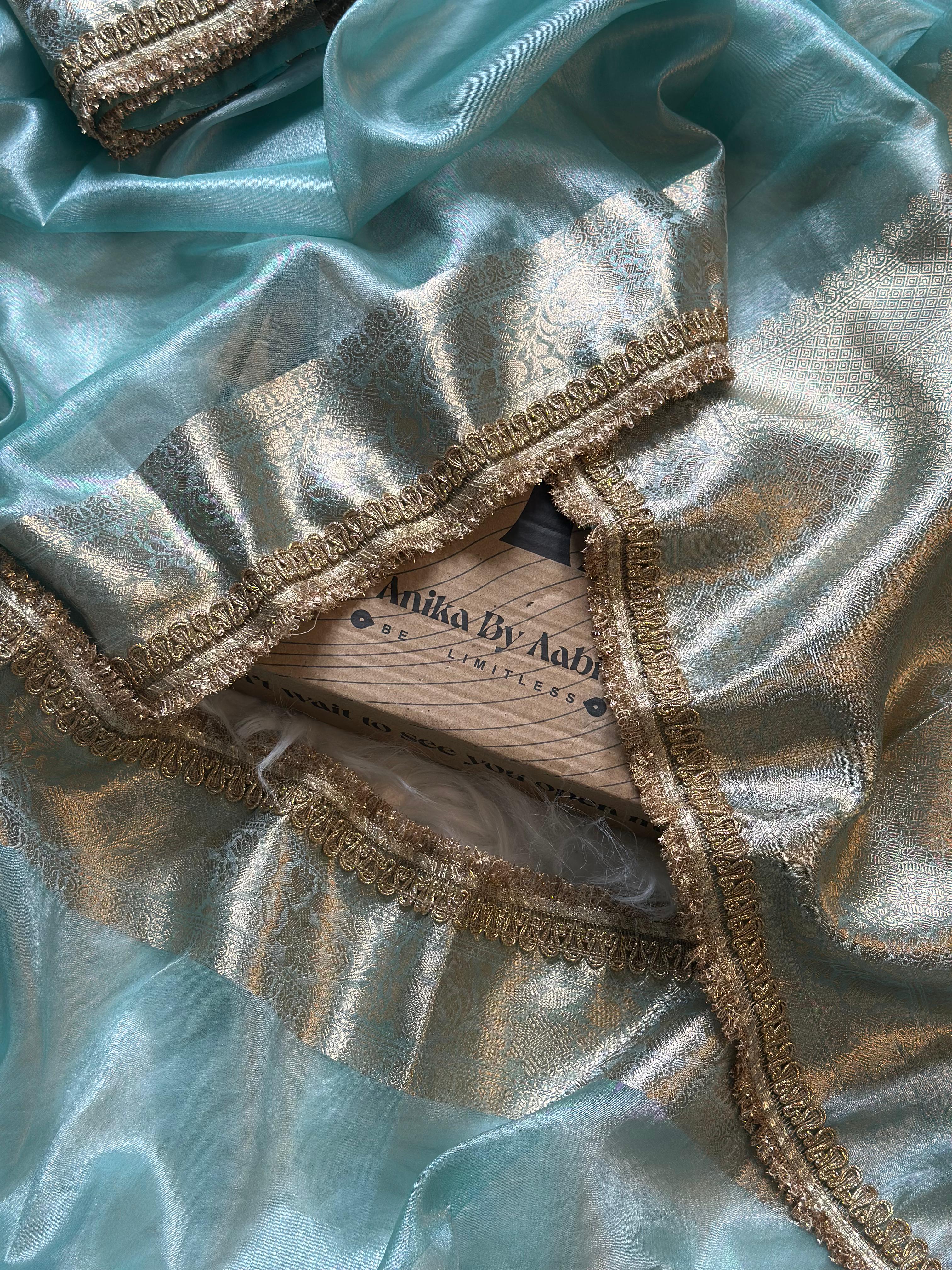 TISSUE LACE SAREE- ANIKA'S BANARASI -SKY BLUE
