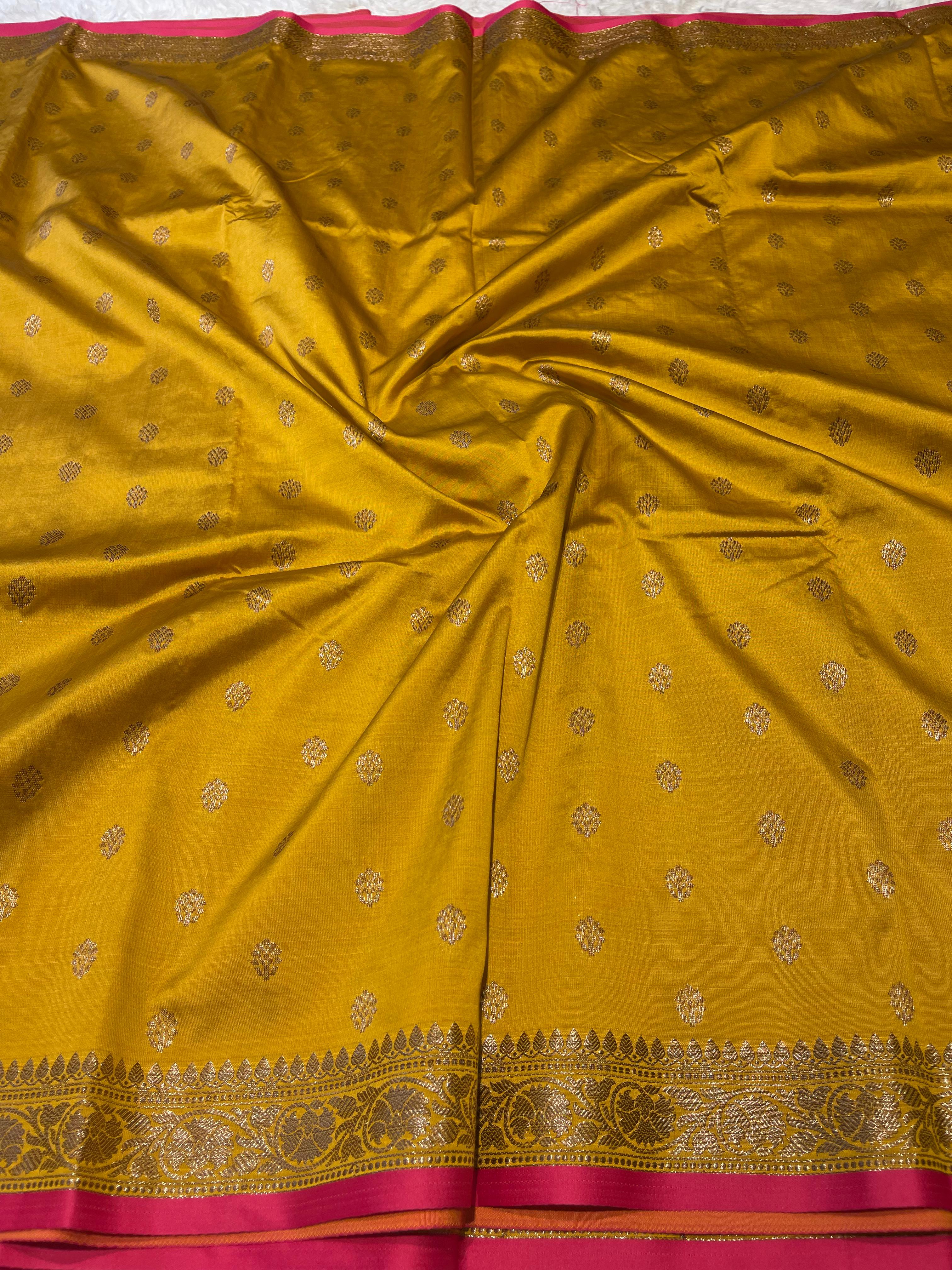 Anika's cotton silk Saree - Butta Mustard pink