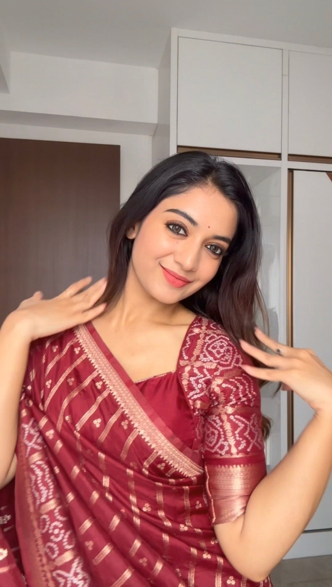 Bandini Exclusive Semi katan silk saree - Dark Maroon AT01