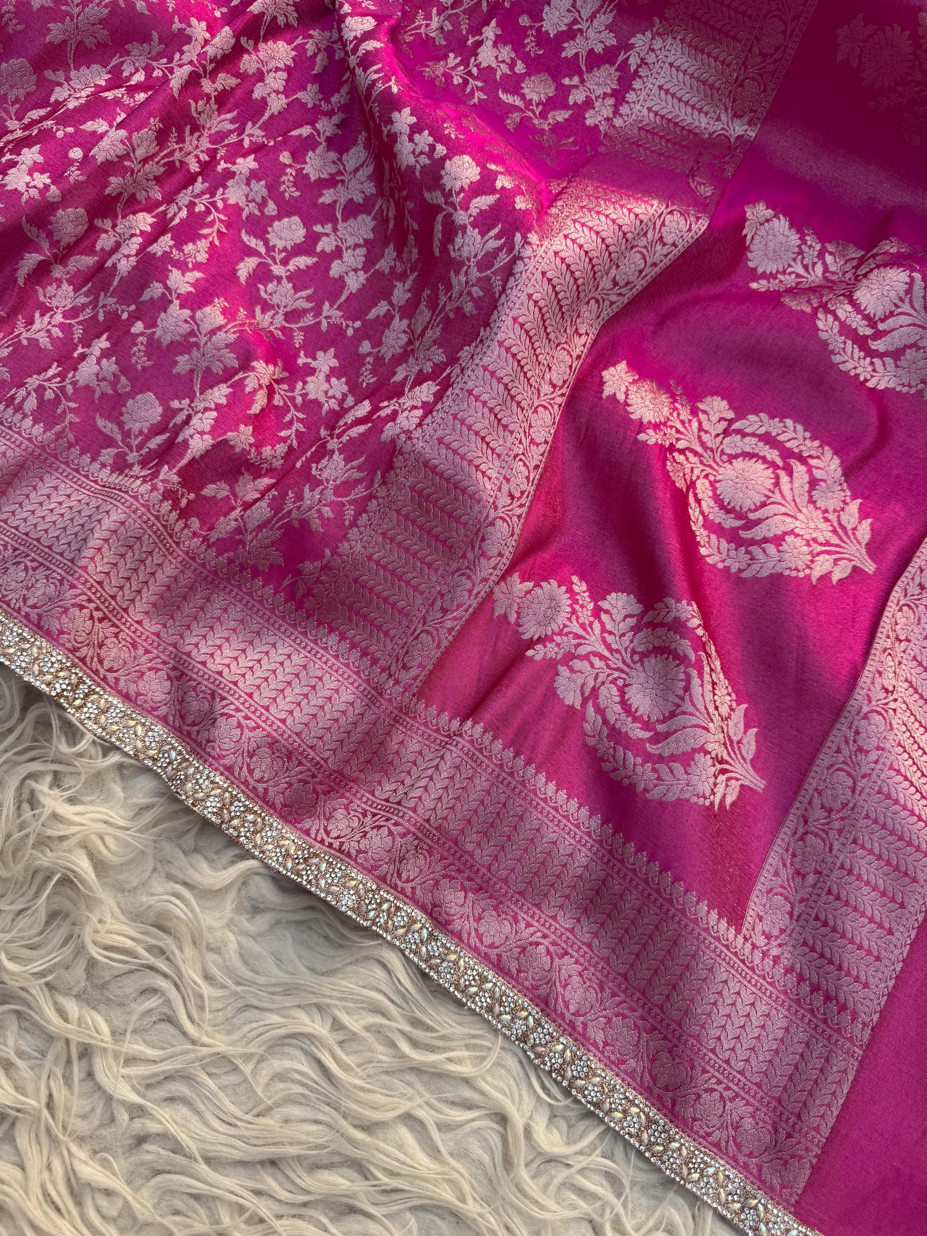 Anika Luxe - Banarasi Tissue chiniya silk saree - Ranipink