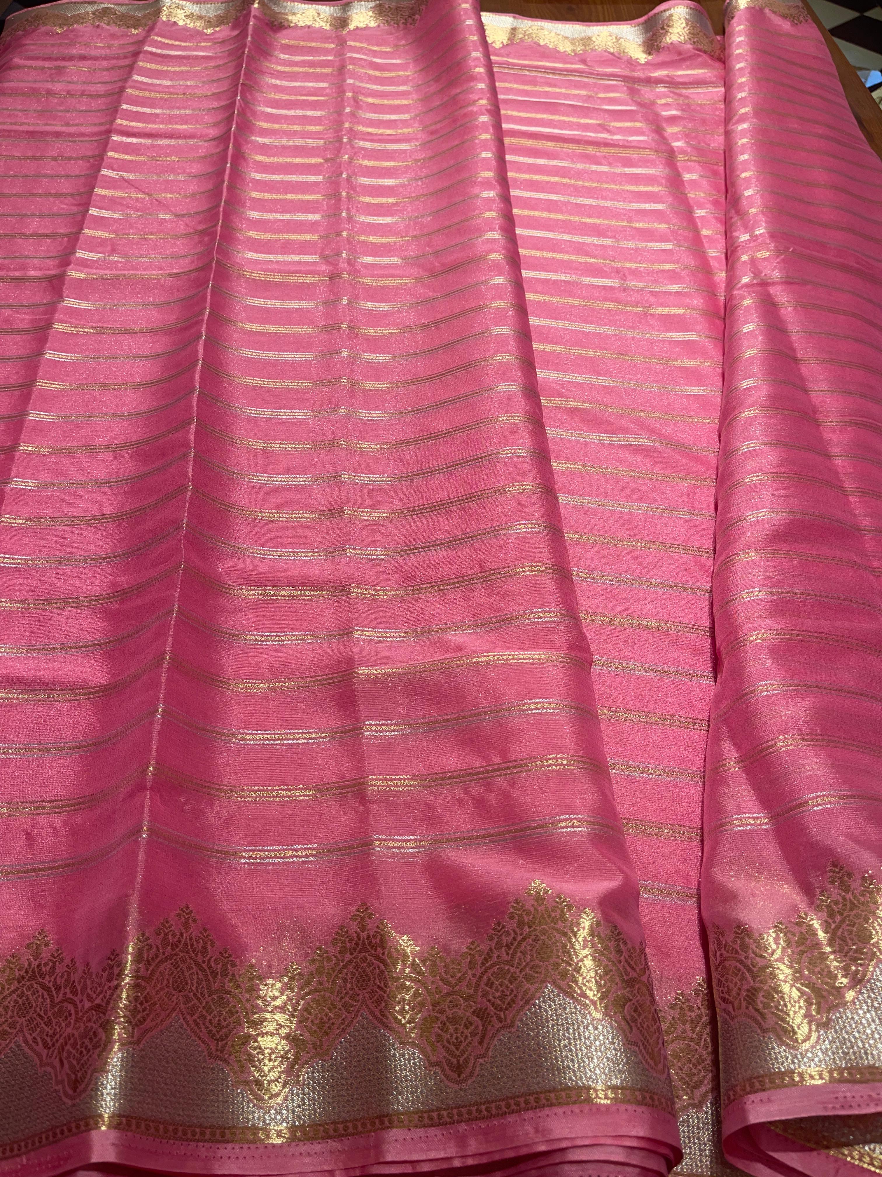 Anika's banarasi Chiffon silk saree - Baby pink