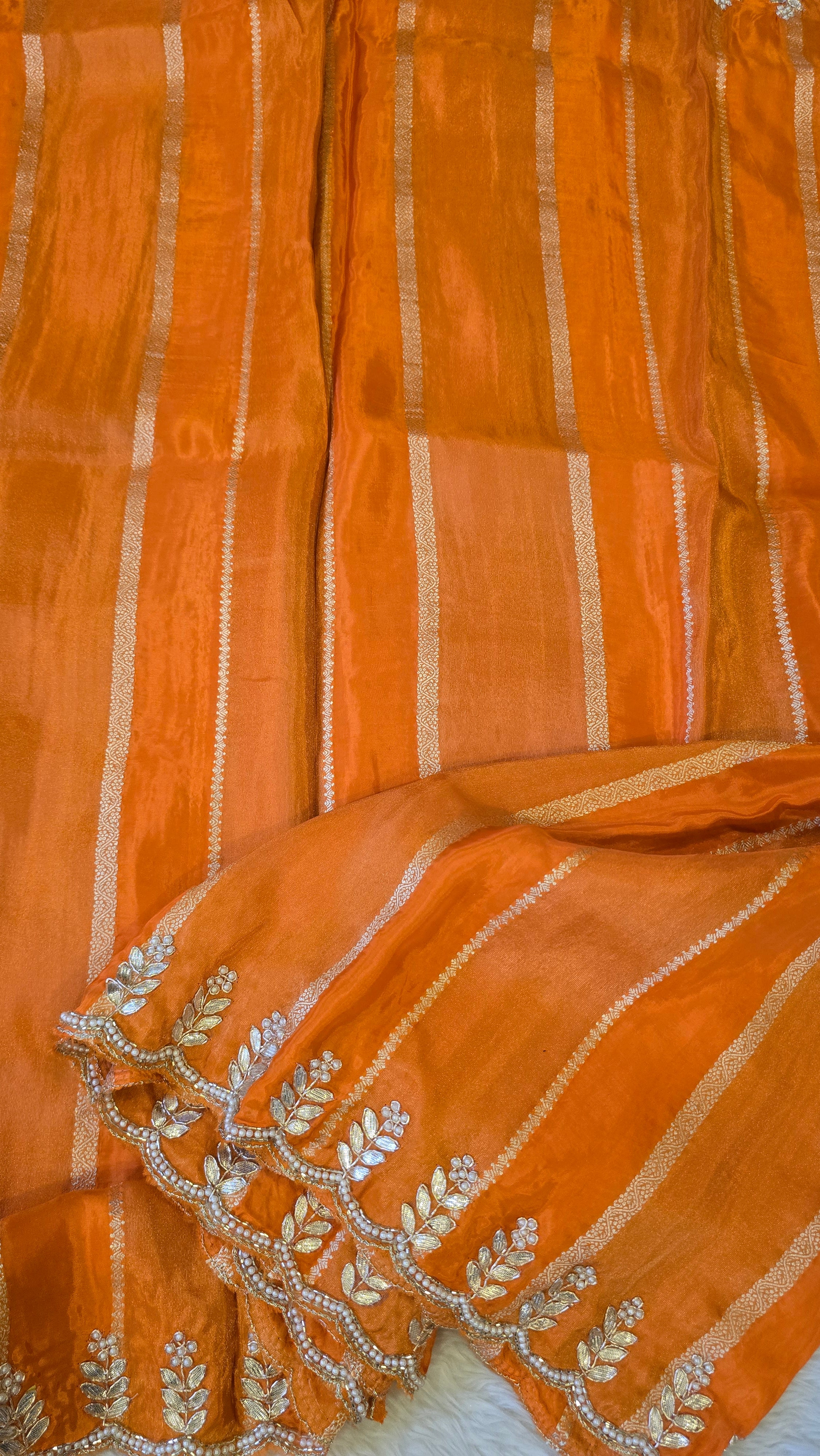 TARINI - DESIGNER CHINON SAREE - Orange delight