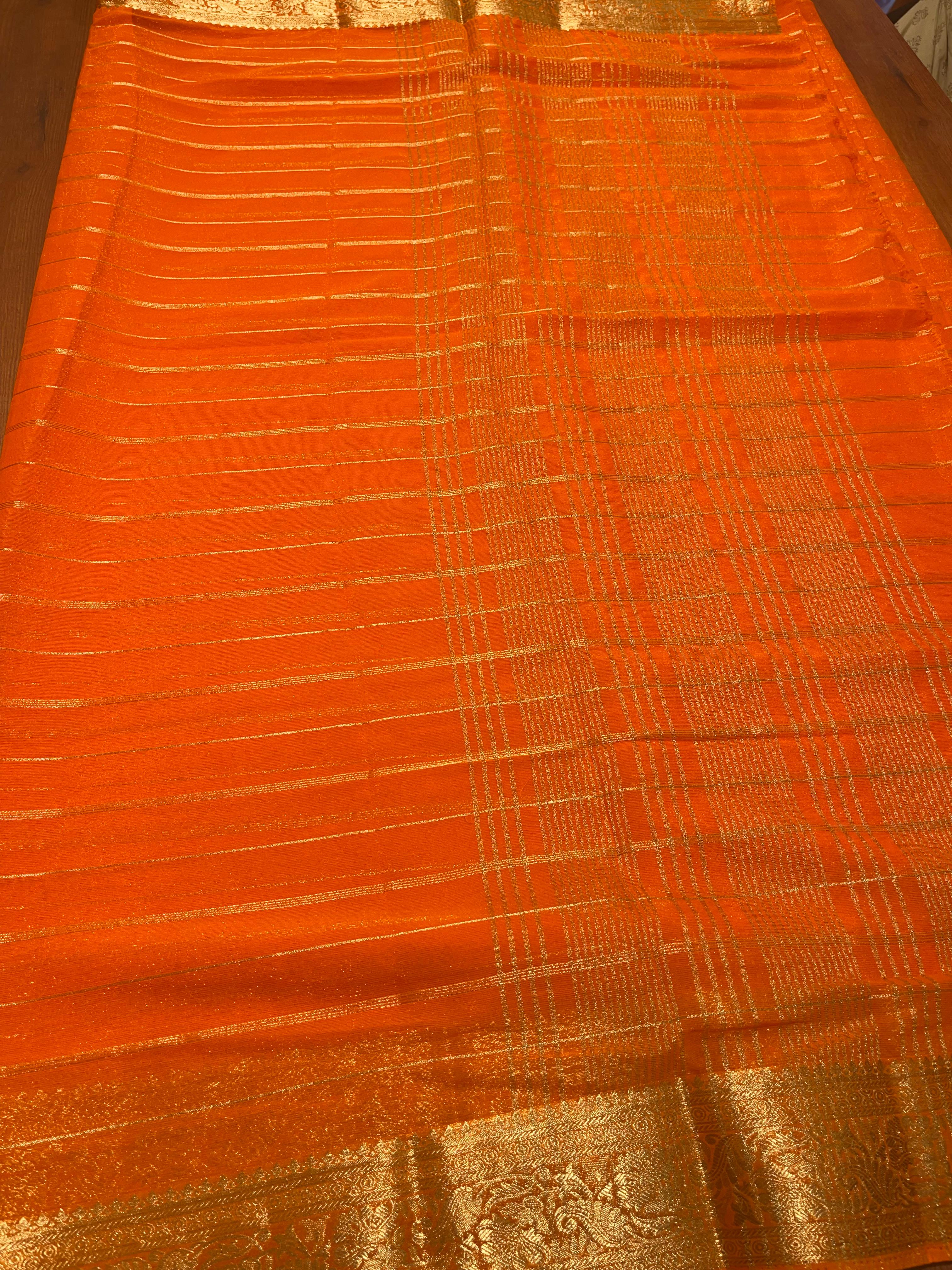 Anika's banarasi Chiffon silk saree - fanta Orange