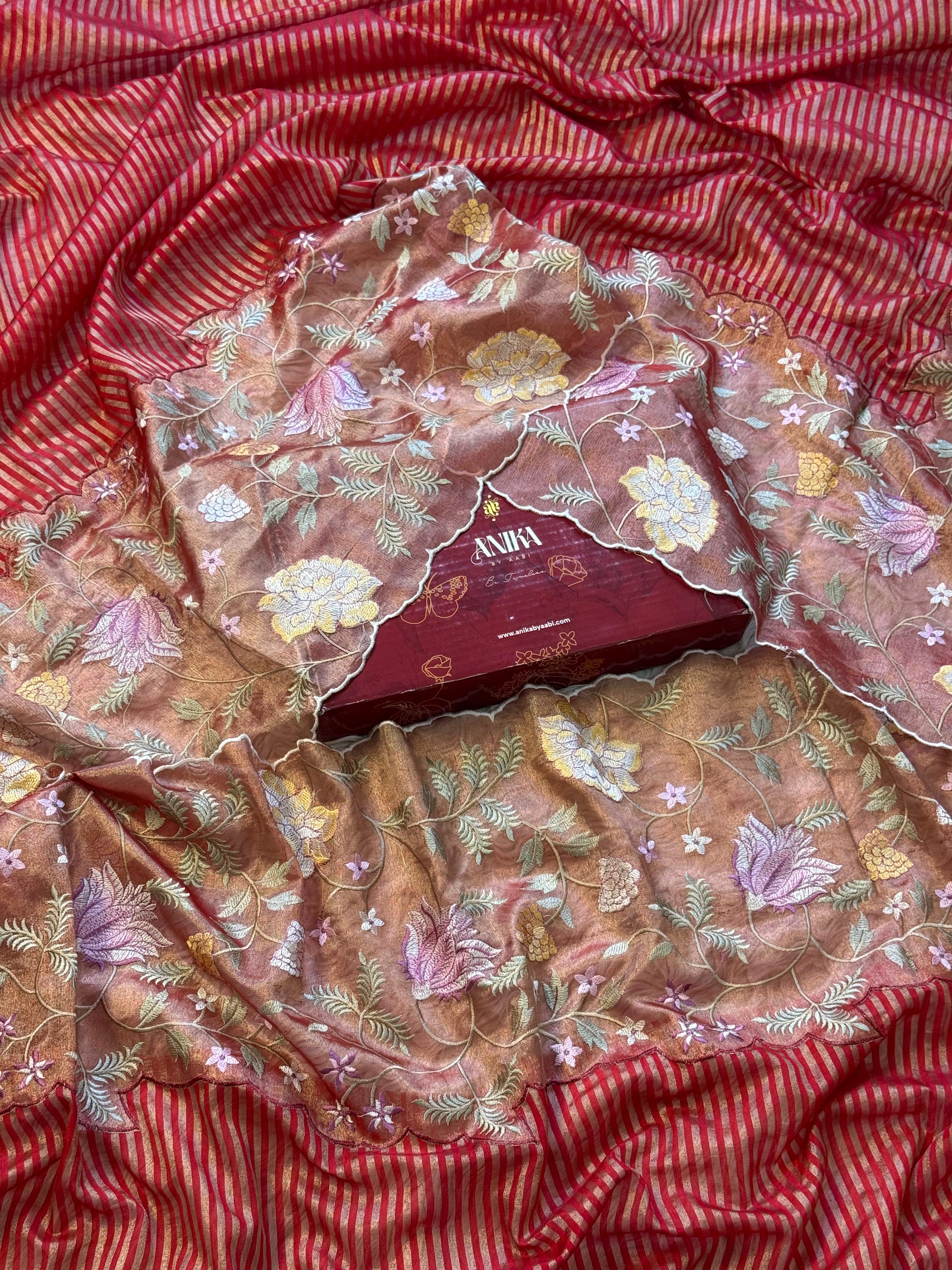 Tissue Cutwork Floral Border Saree- AC03