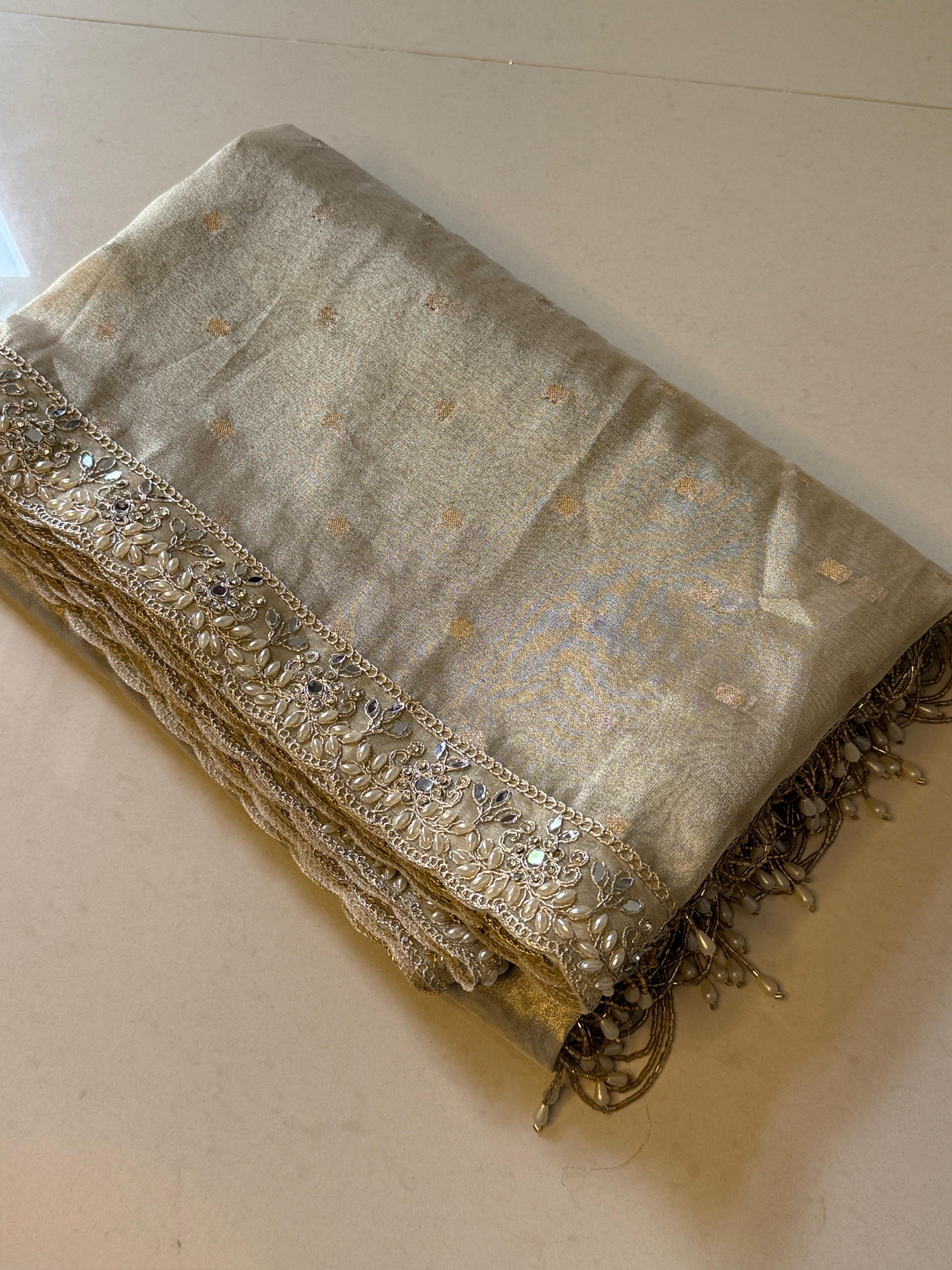 Anika's Banarasi Tissue silk saree  - IVORY