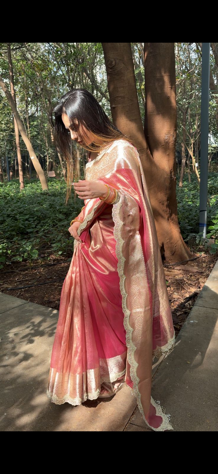 Anika's Exclusive Rosegold pink Tissue silk saree -RAGHA