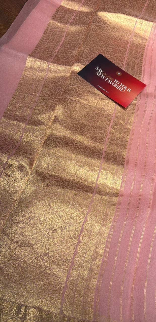 Pure Banarasi Kora Organza Saree – Blush Pink - BKO-702