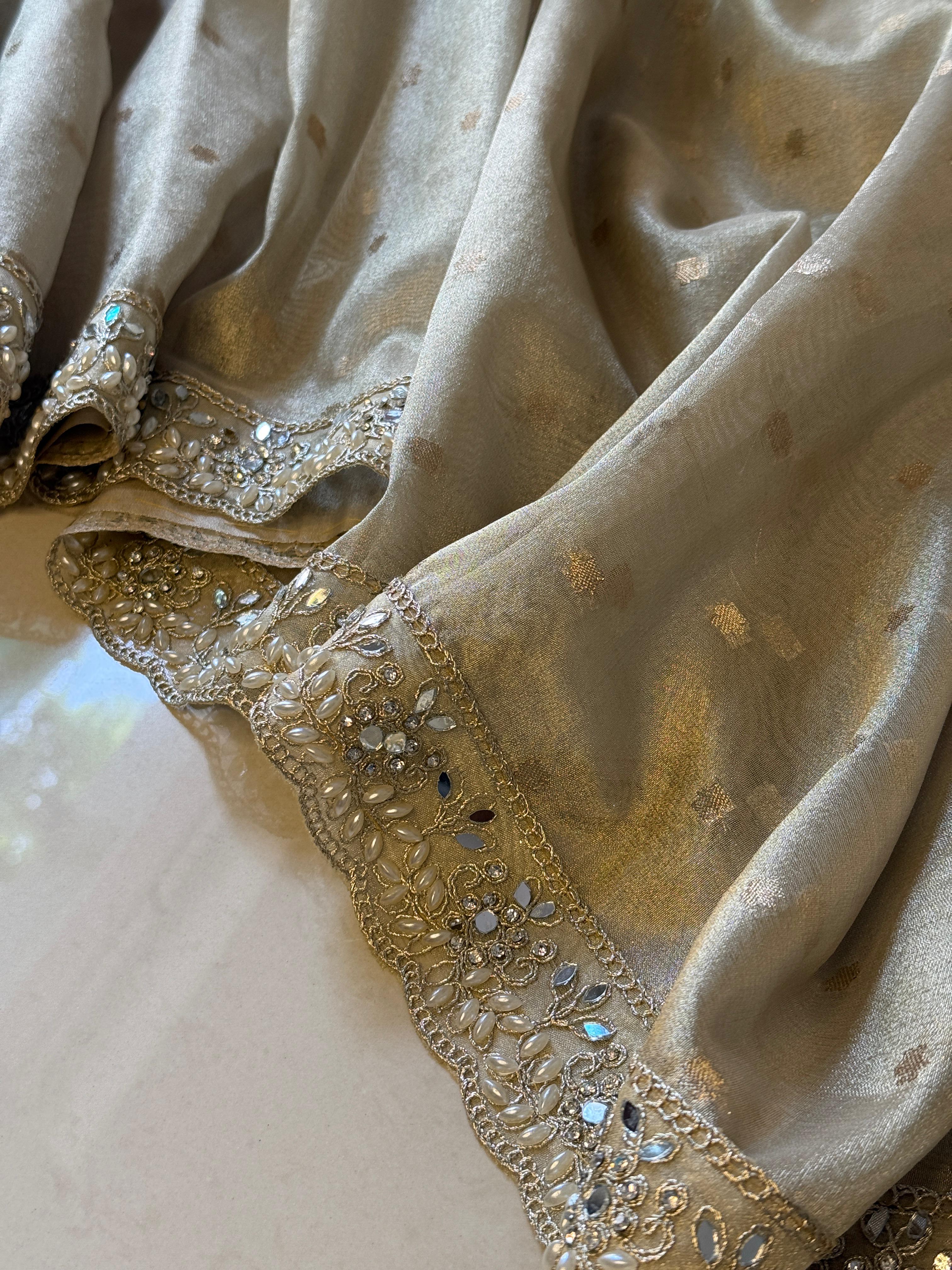 Anika's Banarasi Tissue silk saree  - IVORY
