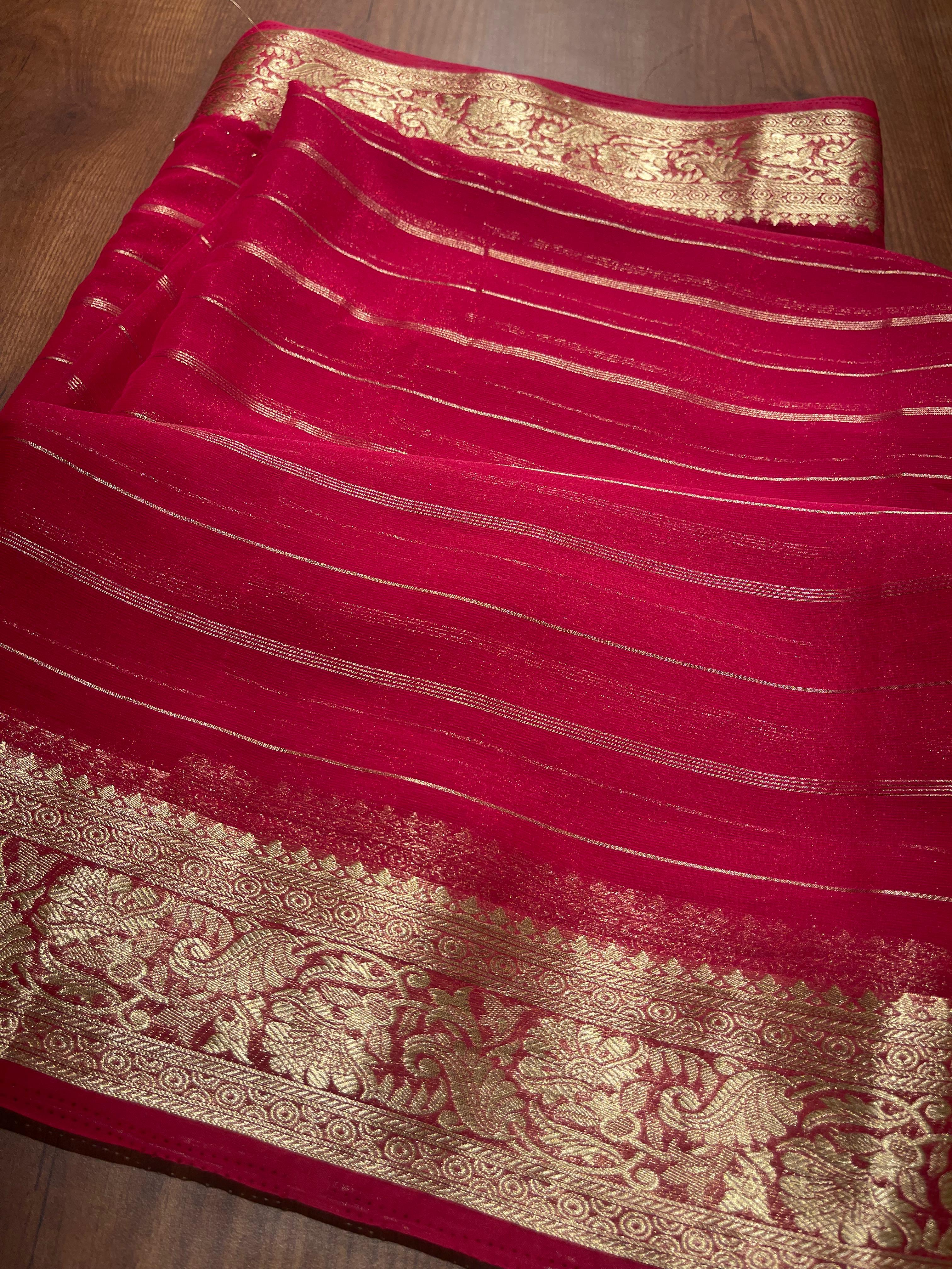 Anika's banarasi Chiffon silk saree - Ranipink