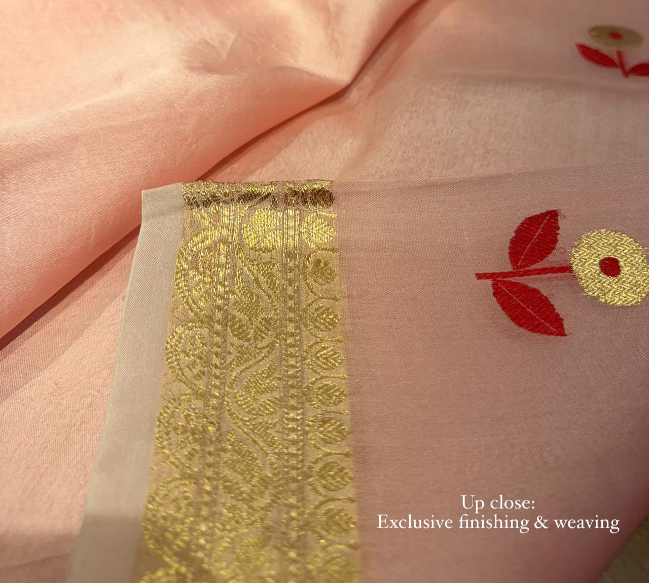 Pure Banarasi Kora Organza Saree – Blush Pink - BKO-702