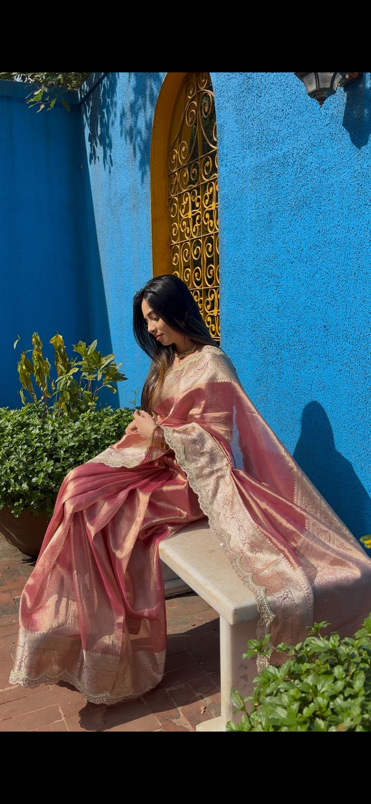 Anika's Exclusive Rosegold pink Tissue silk saree -RAGHA