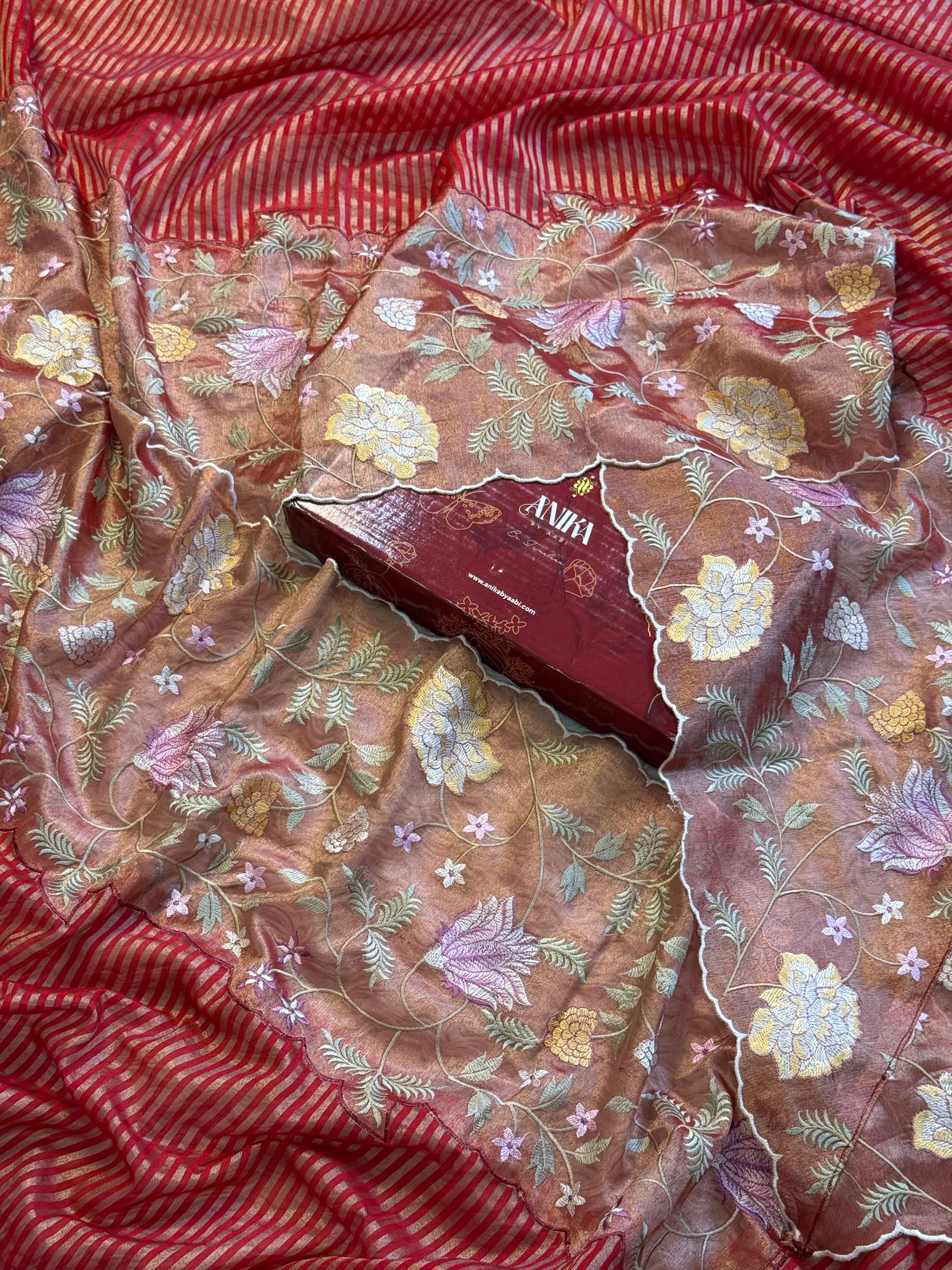 Tissue Cutwork Floral Border Saree- AC03