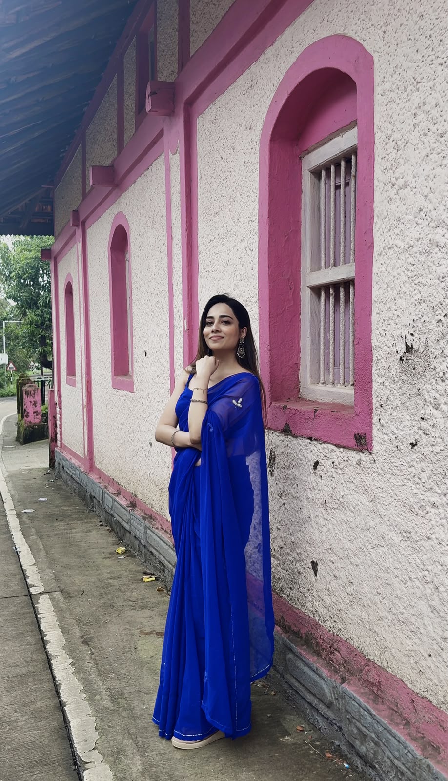 Anika's Soft Blue Chiffon saree -Indigo