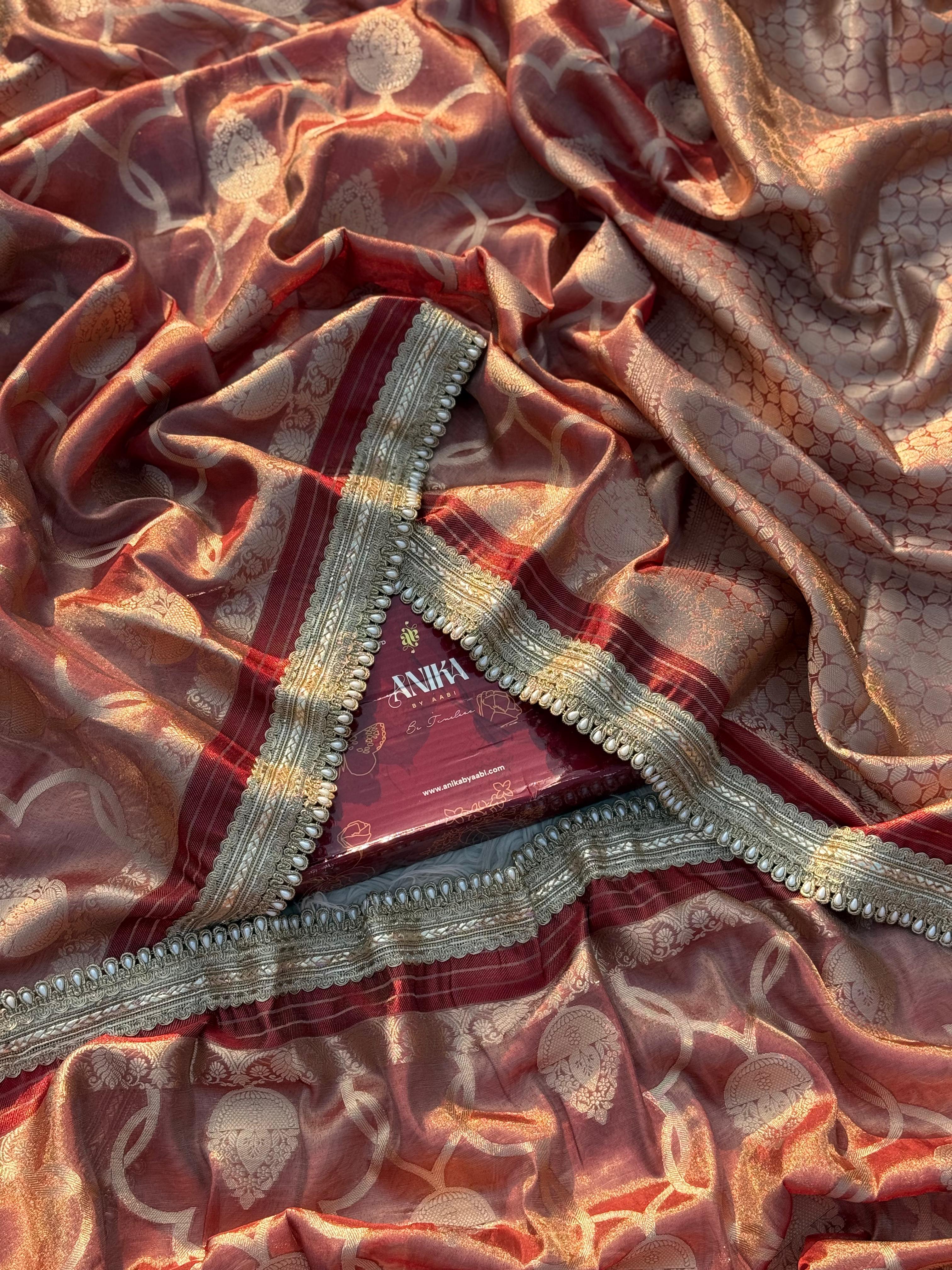 Anika's Tissue motif saree - Coffee Brown