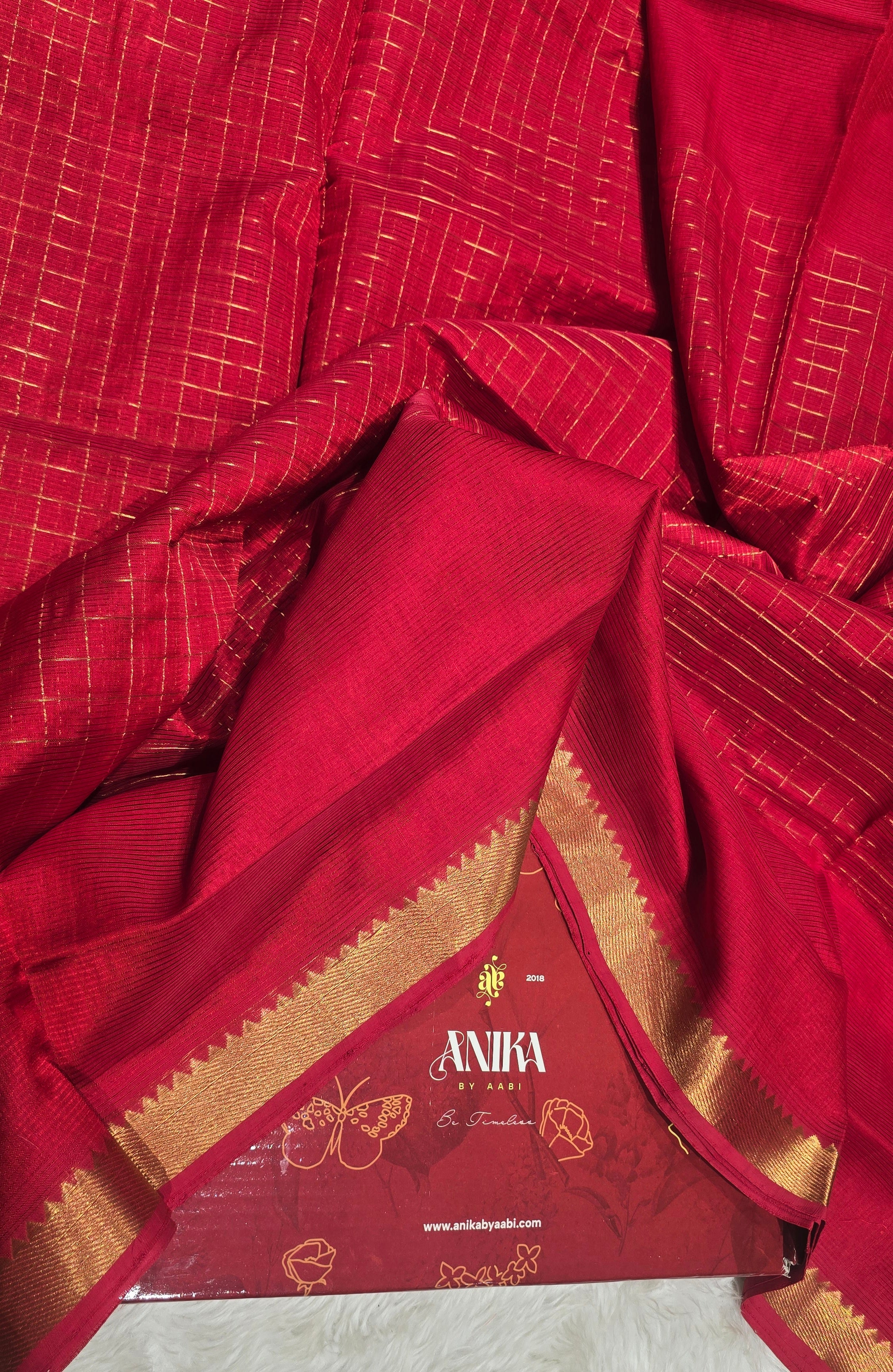 Anika's Handloom Mangalagiri pure silk saree - Red