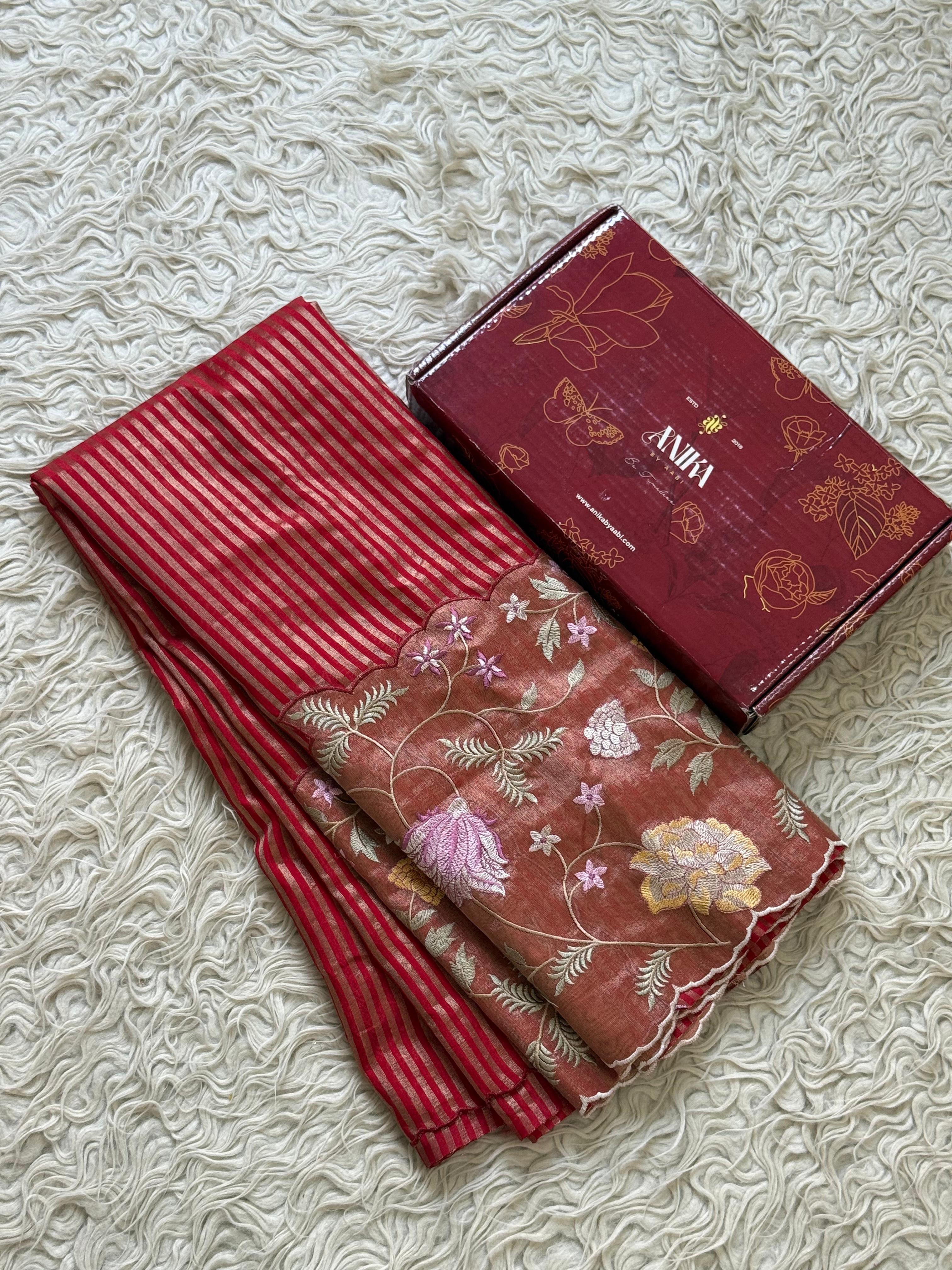 Tissue Cutwork Floral Border Saree- AC03
