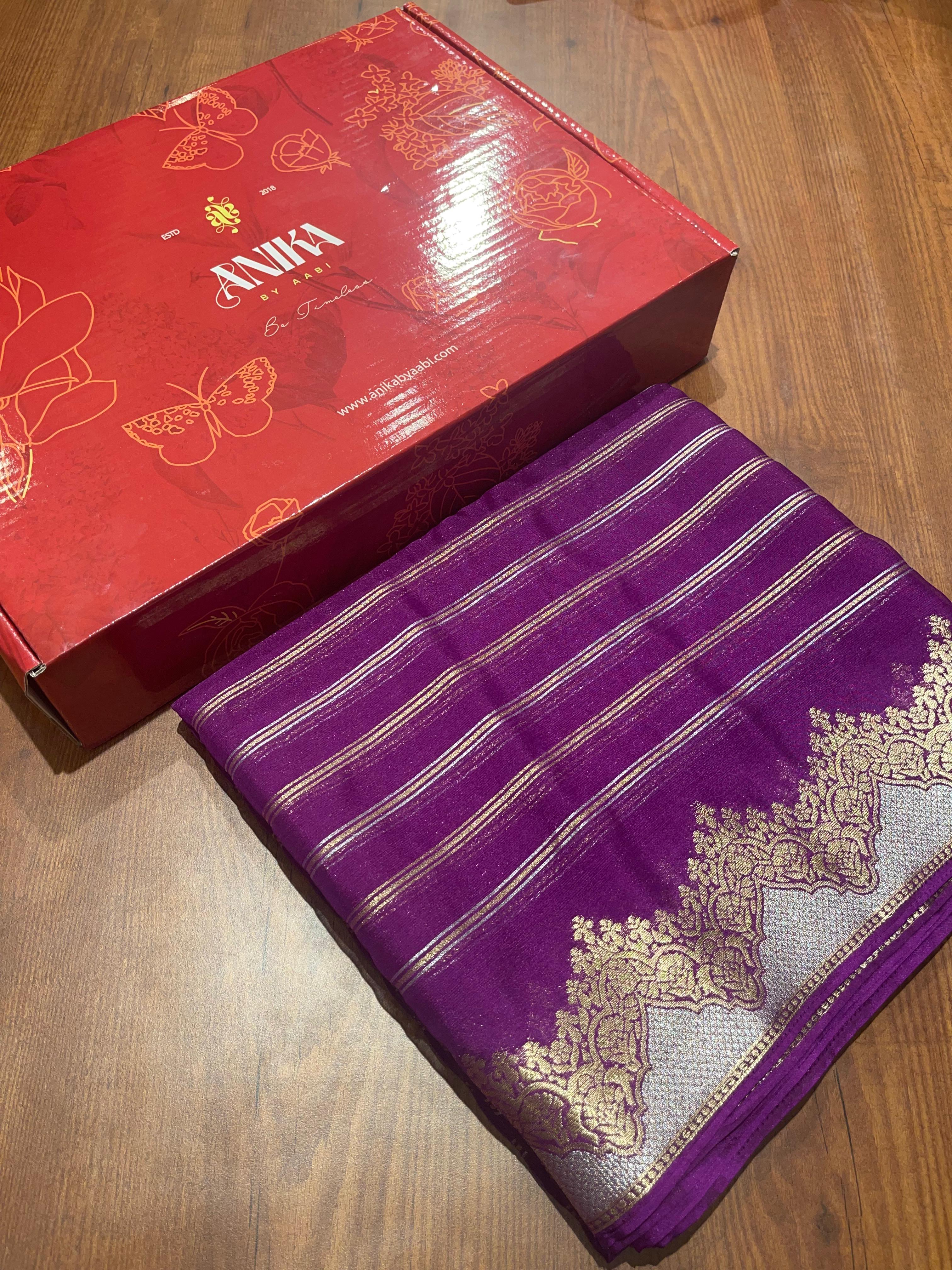 Anika's banarasi Chiffon silk saree - PURPLE
