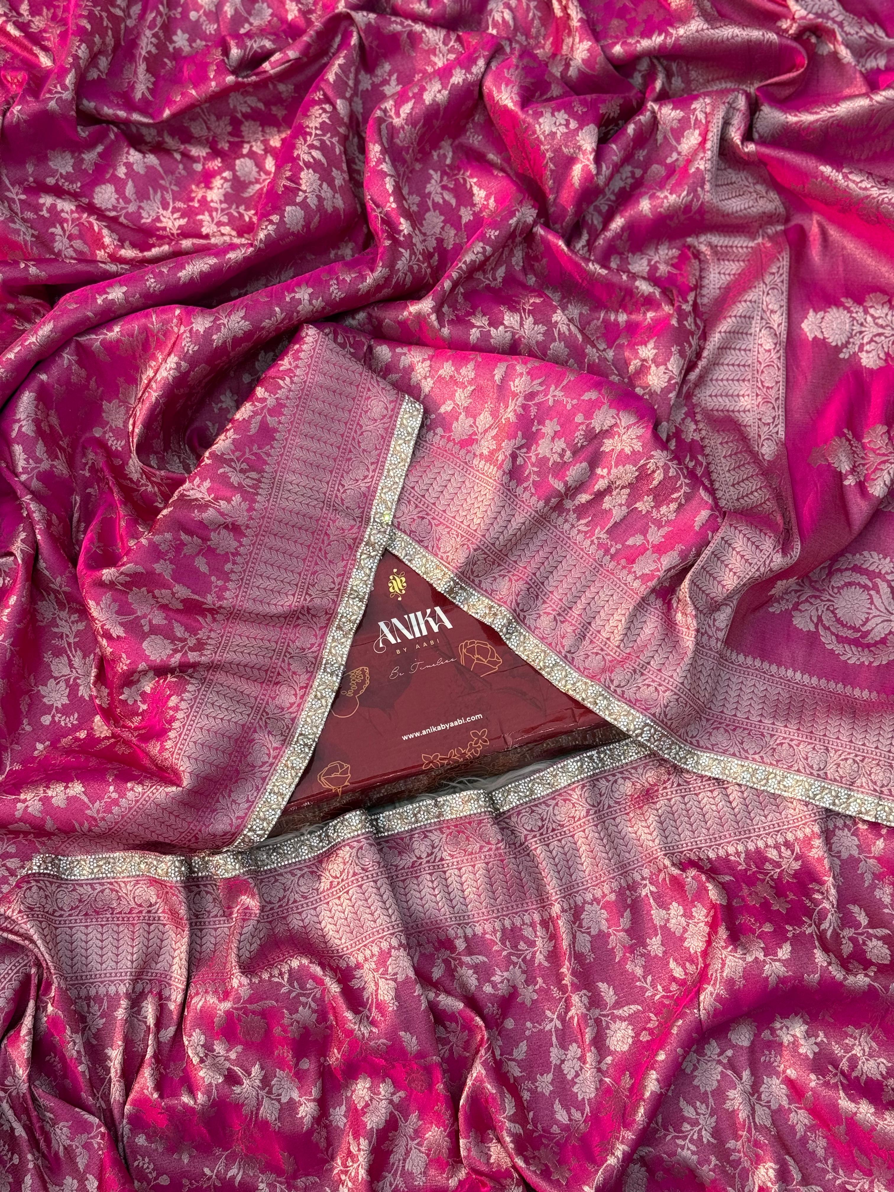 Anika Luxe - Banarasi Tissue chiniya silk saree - Ranipink