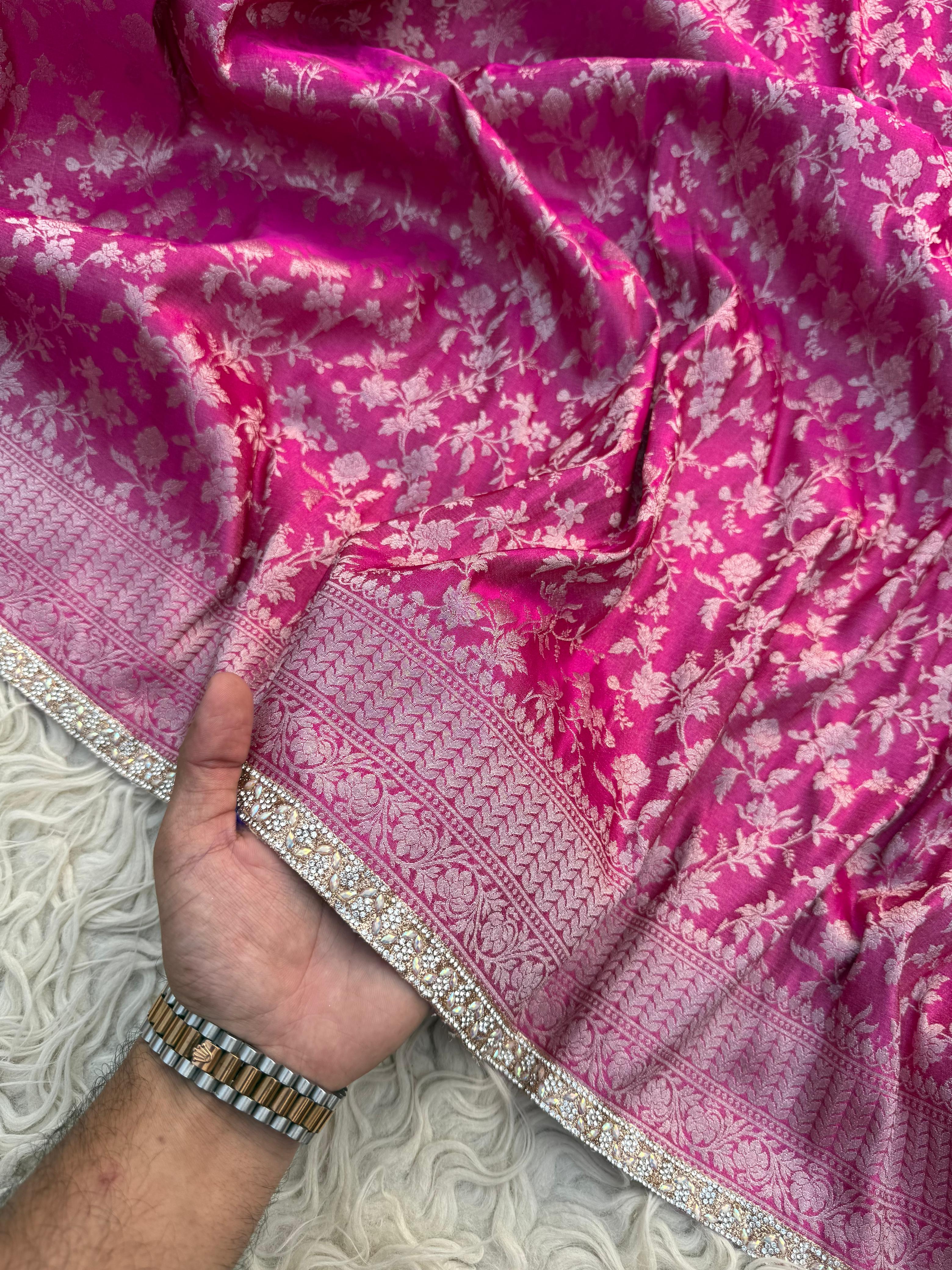 Anika Luxe - Banarasi Tissue chiniya silk saree - Ranipink