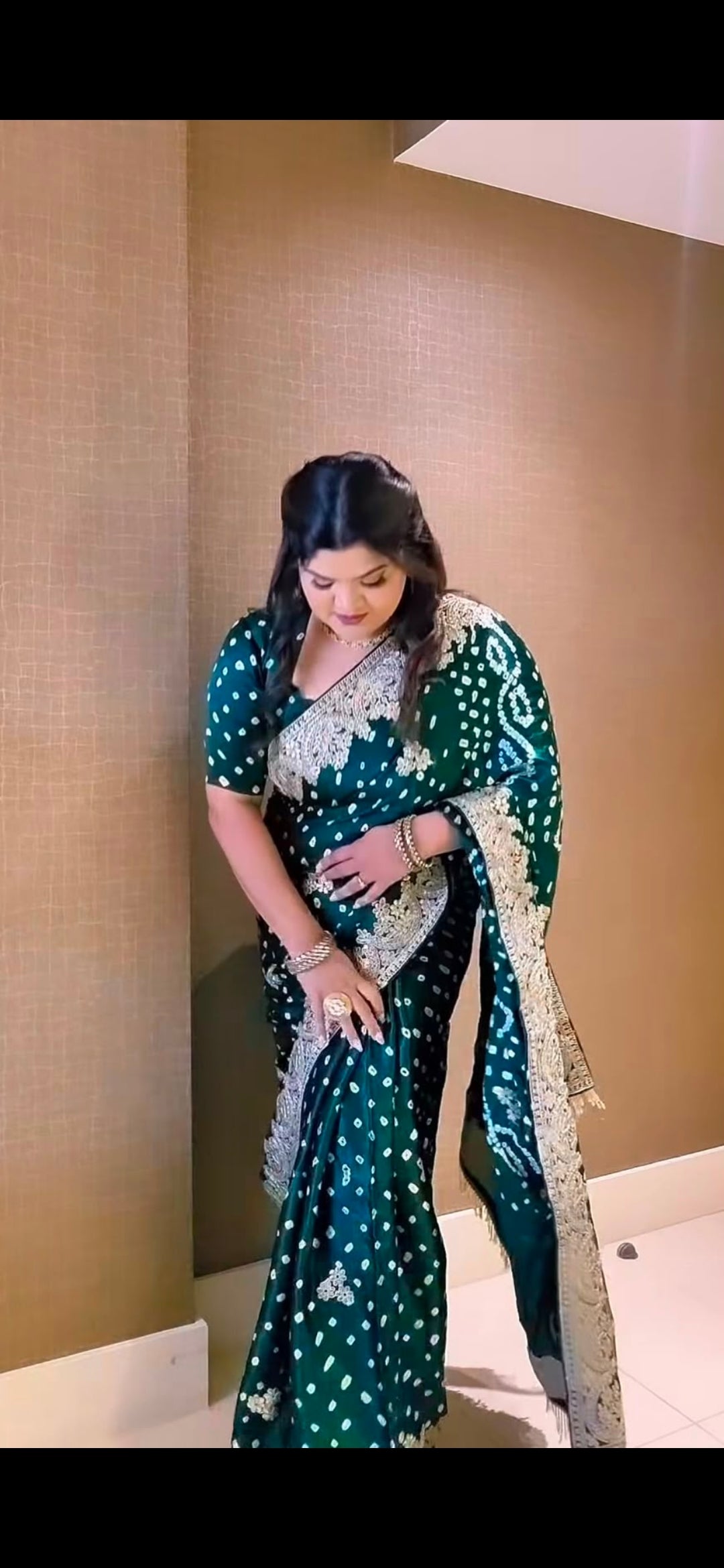 Anika’s Green Bandani in Gaji silk with gotta Patti work