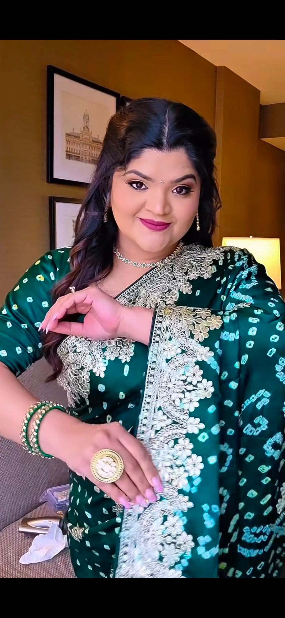 Anika’s Green Bandani in Gaji silk with gotta Patti work