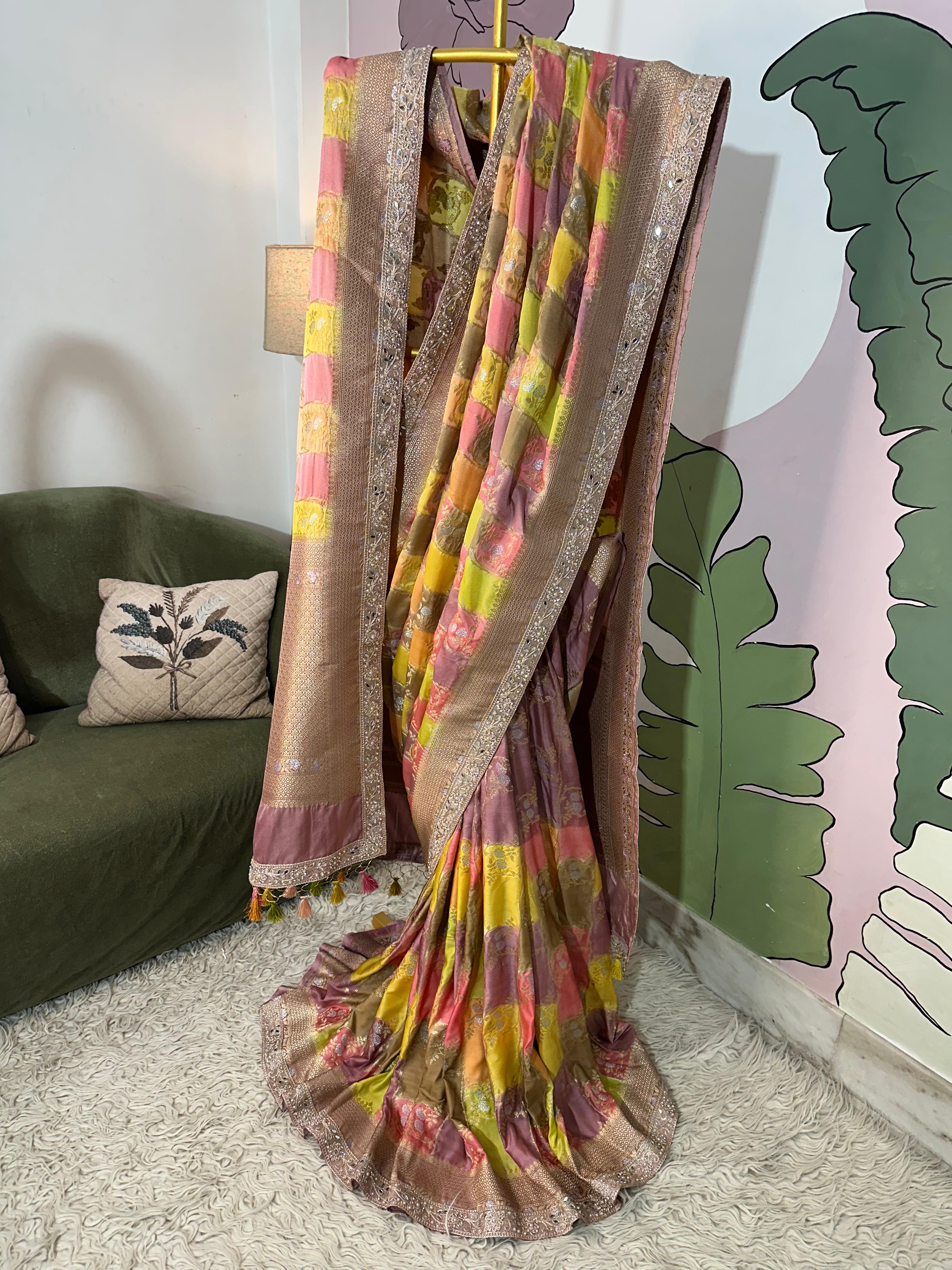 RAINBOW MUSHRO SILK SAREE - Luxe
