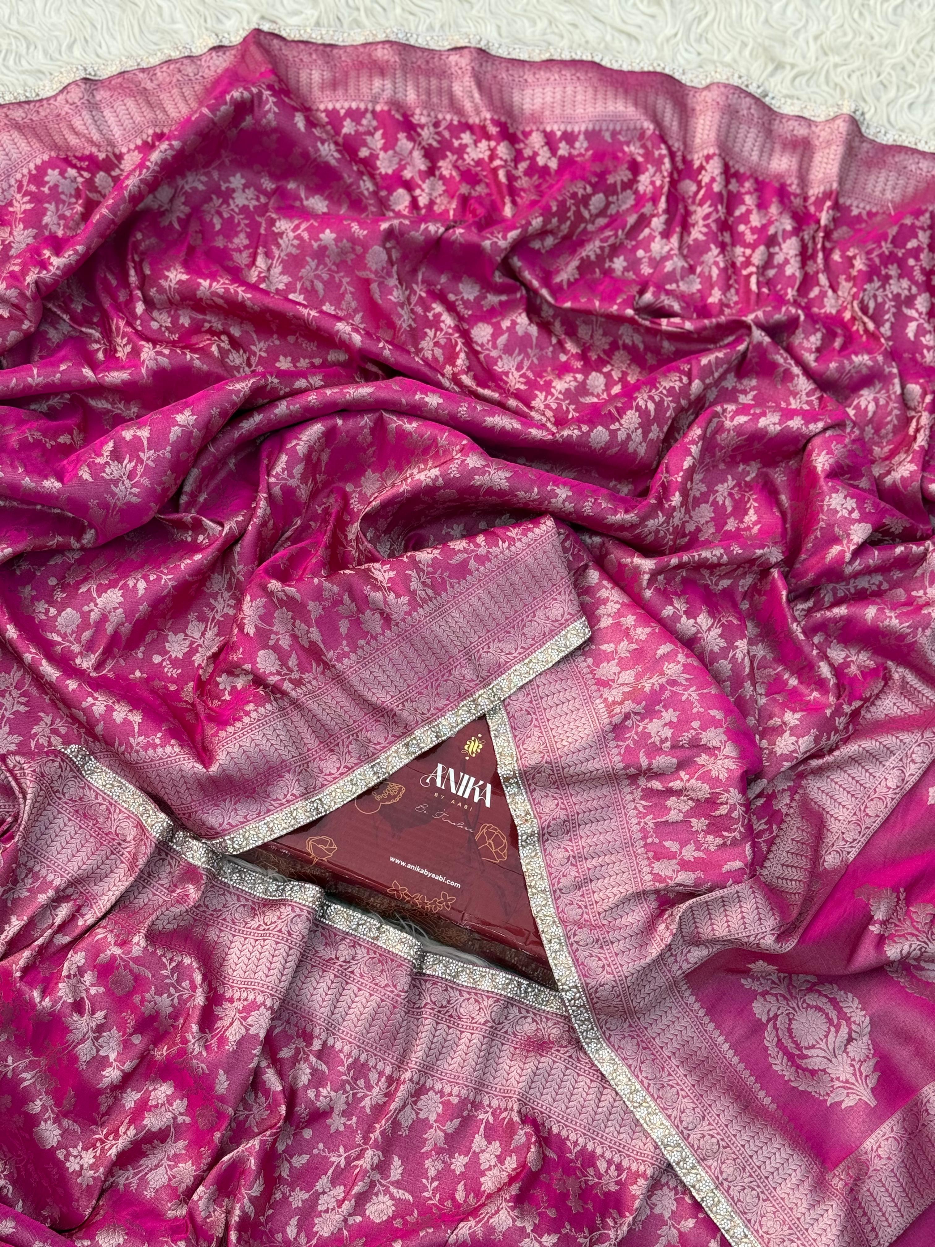 Anika Luxe - Banarasi Tissue chiniya silk saree - Ranipink