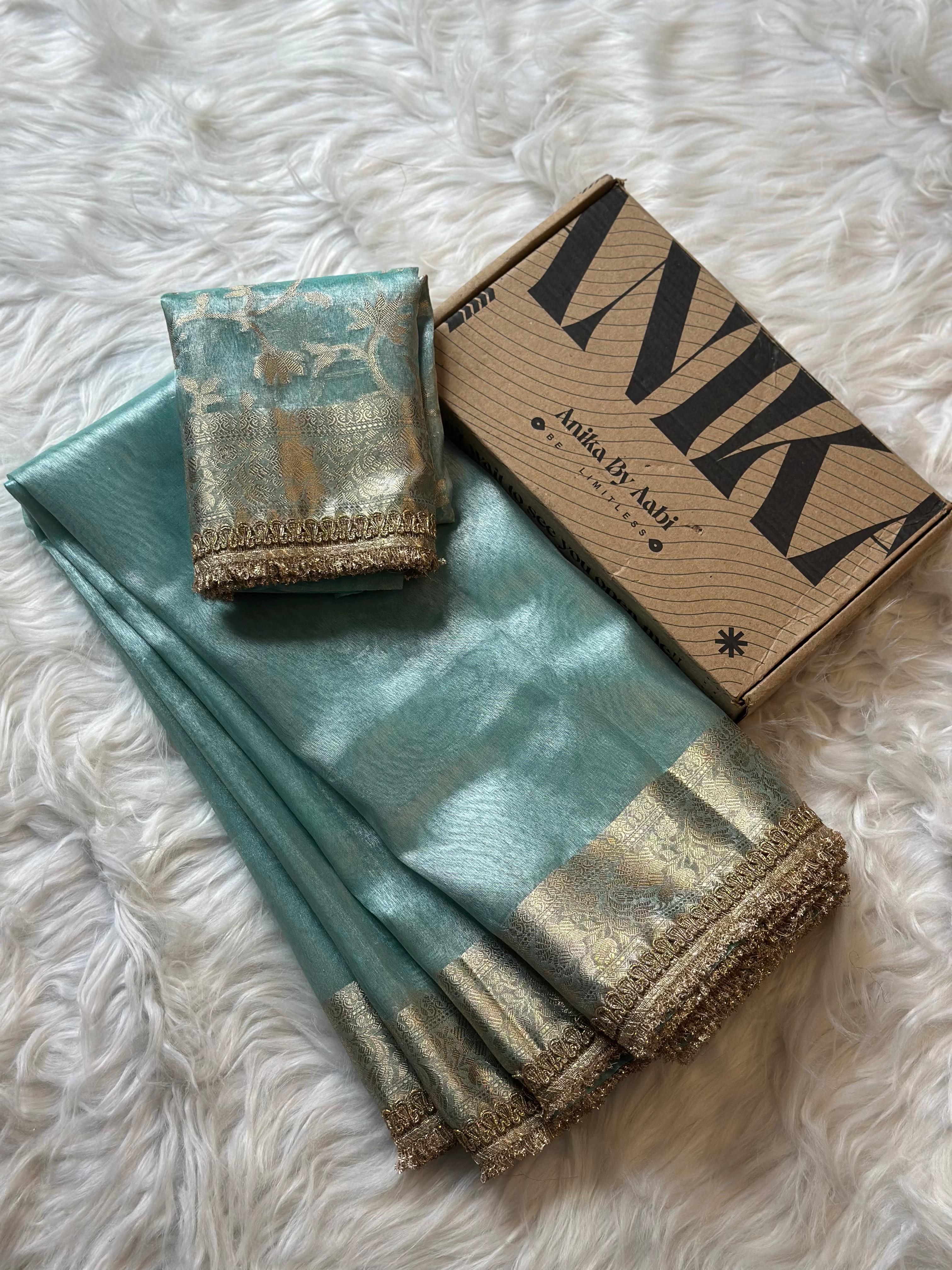 TISSUE LACE SAREE- ANIKA'S BANARASI -SKY BLUE