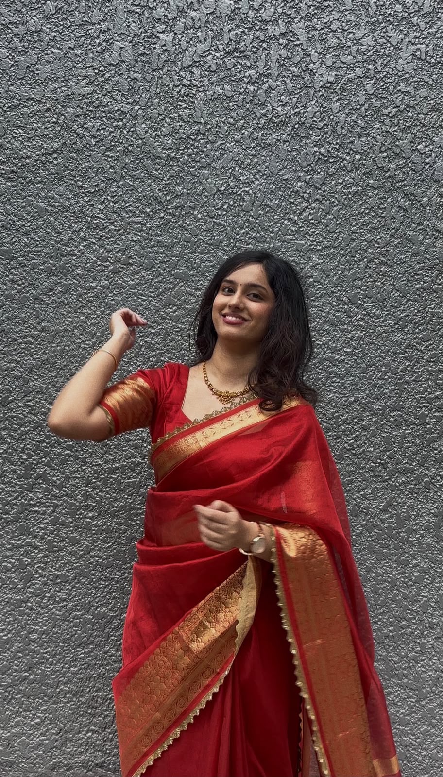 TISSUE LACE-RED SAREE