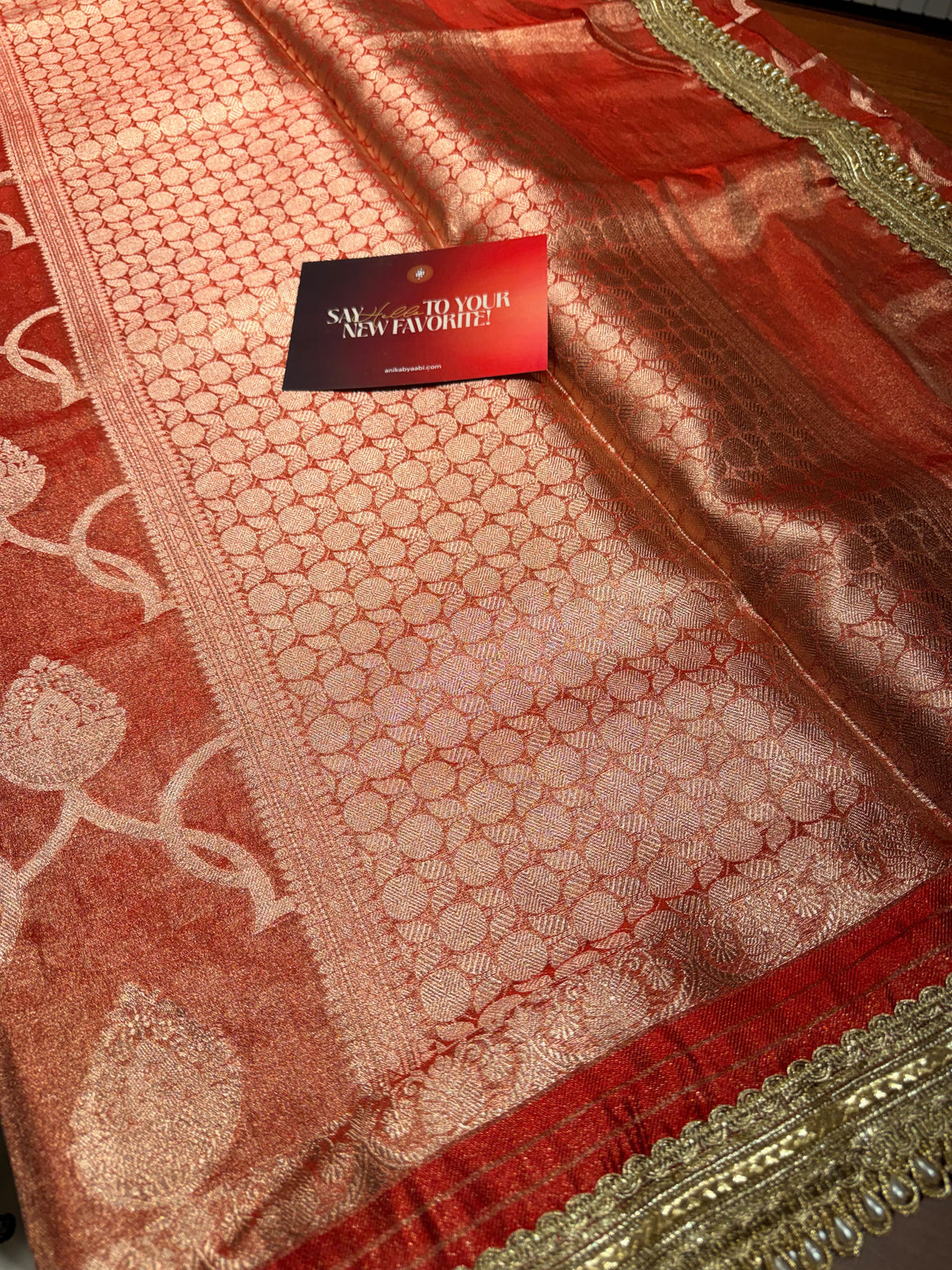 Blue Banarasi Tissue Motif Lace saree- Tissue Luxe