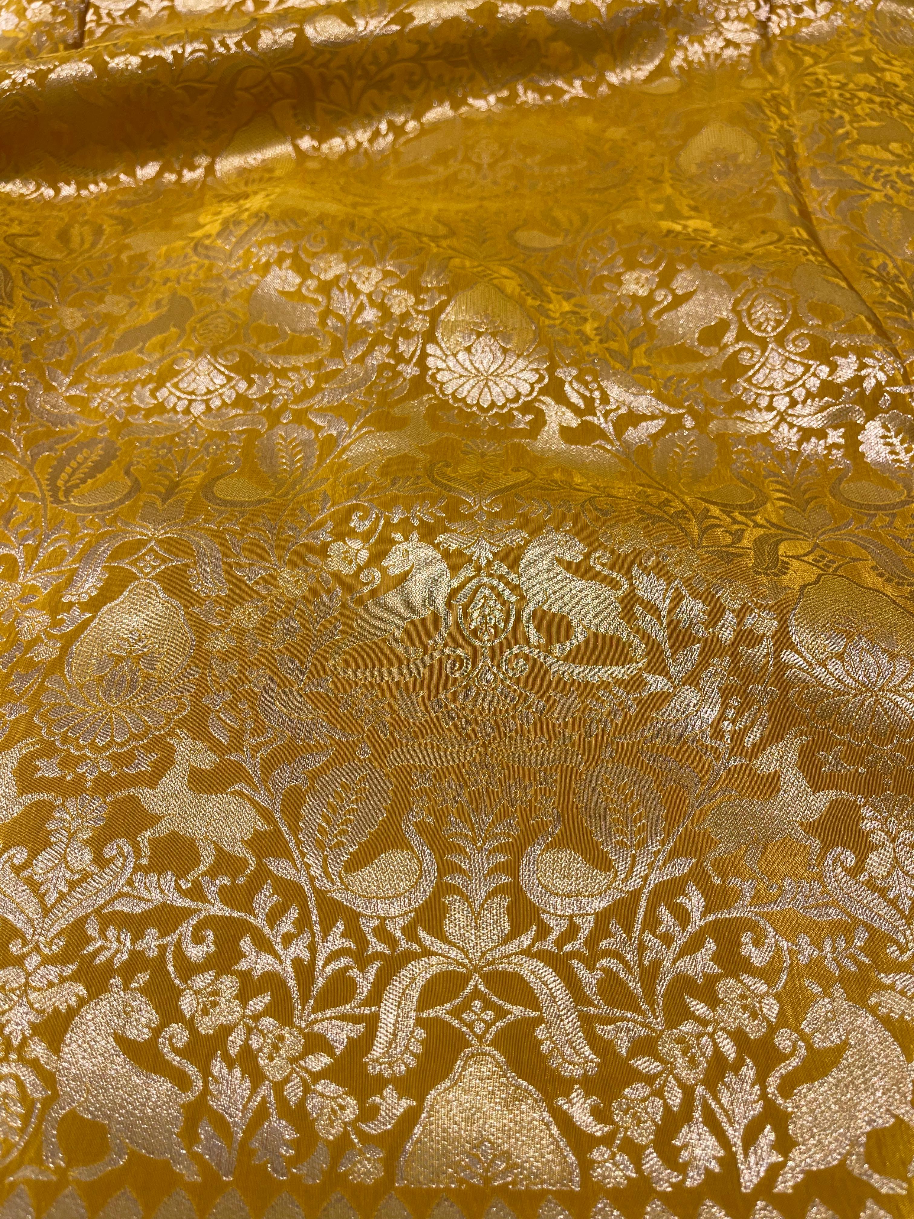 Yellow Banarasi Chinon Soft Silk Saree- Full Zari Butta SA01