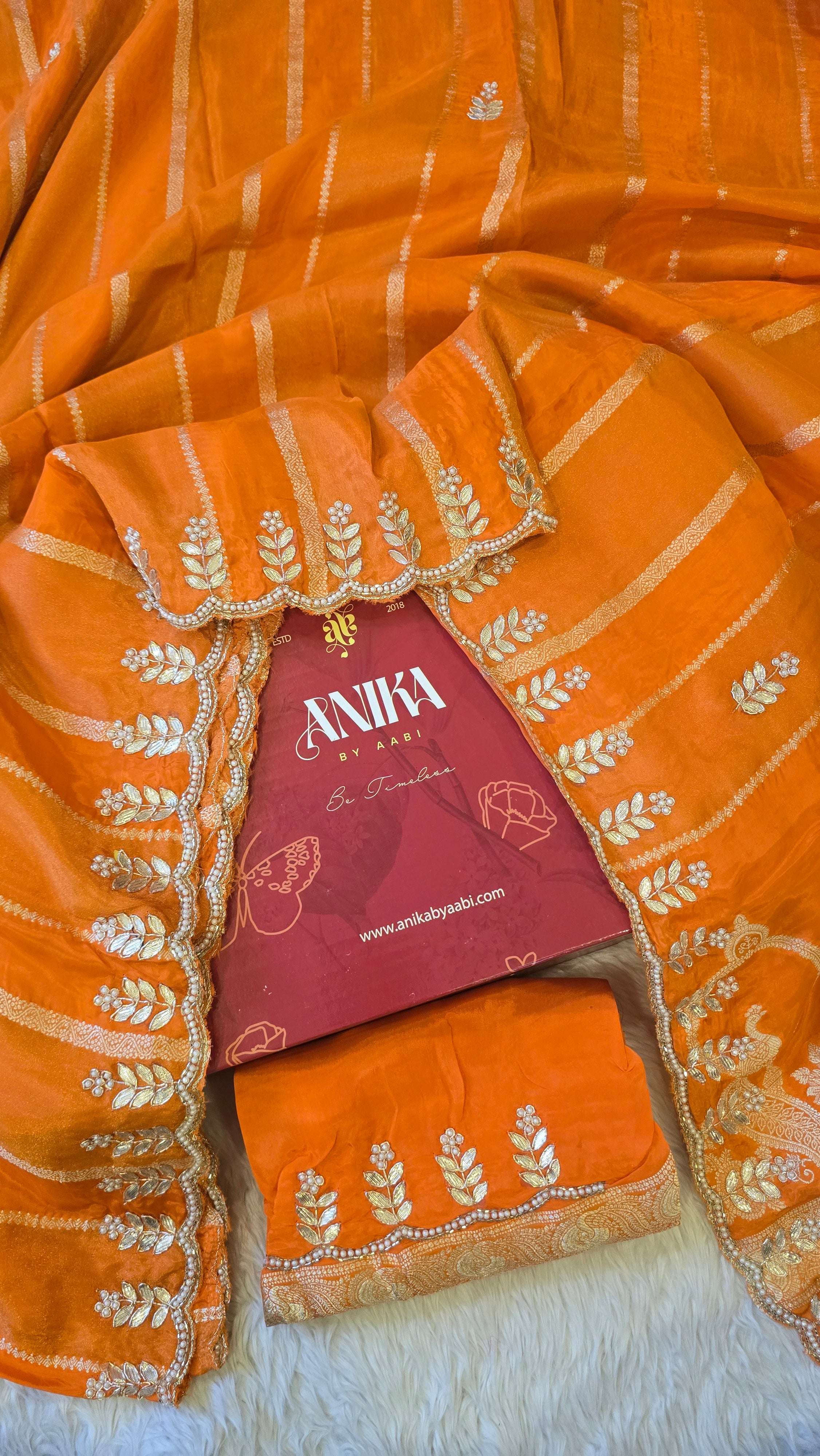 TARINI - DESIGNER CHINON SAREE - Orange delight