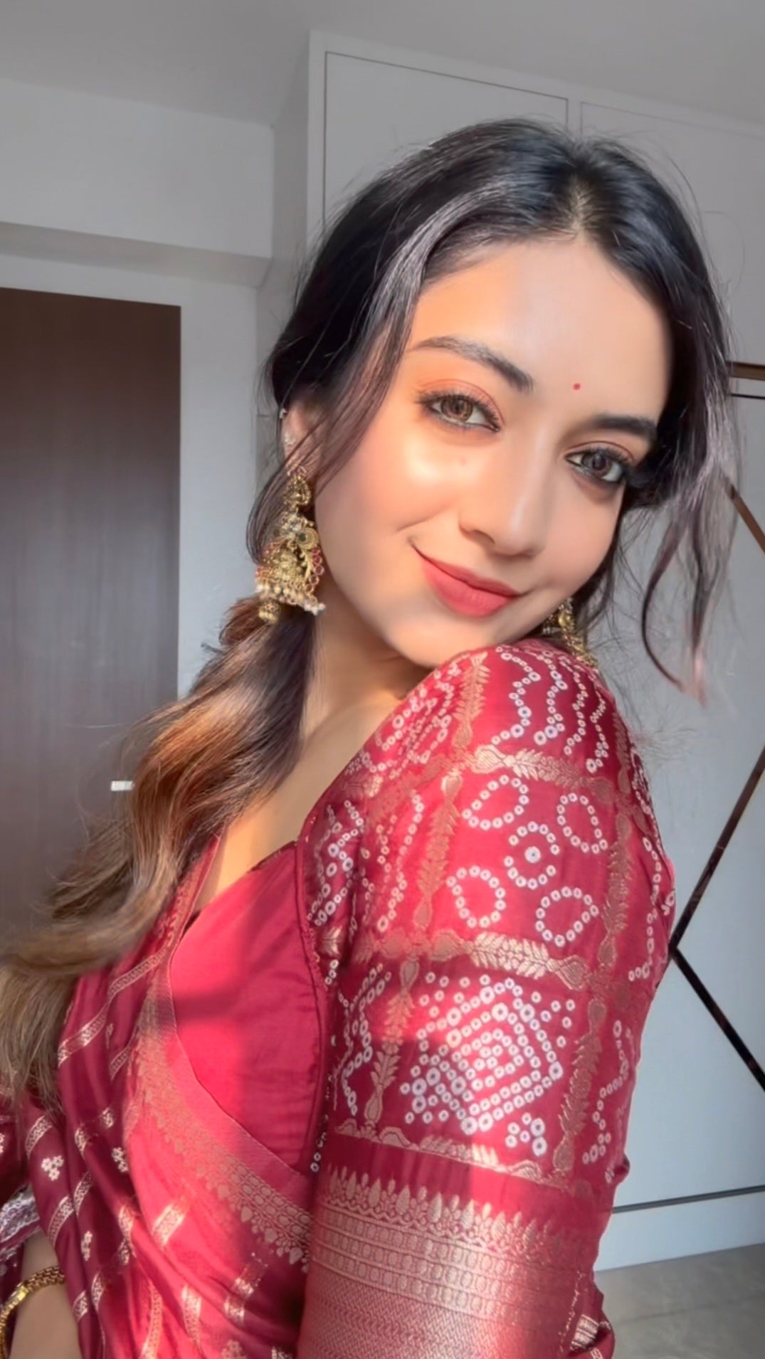 Bandini Exclusive Semi katan silk saree - Dark Maroon AT01