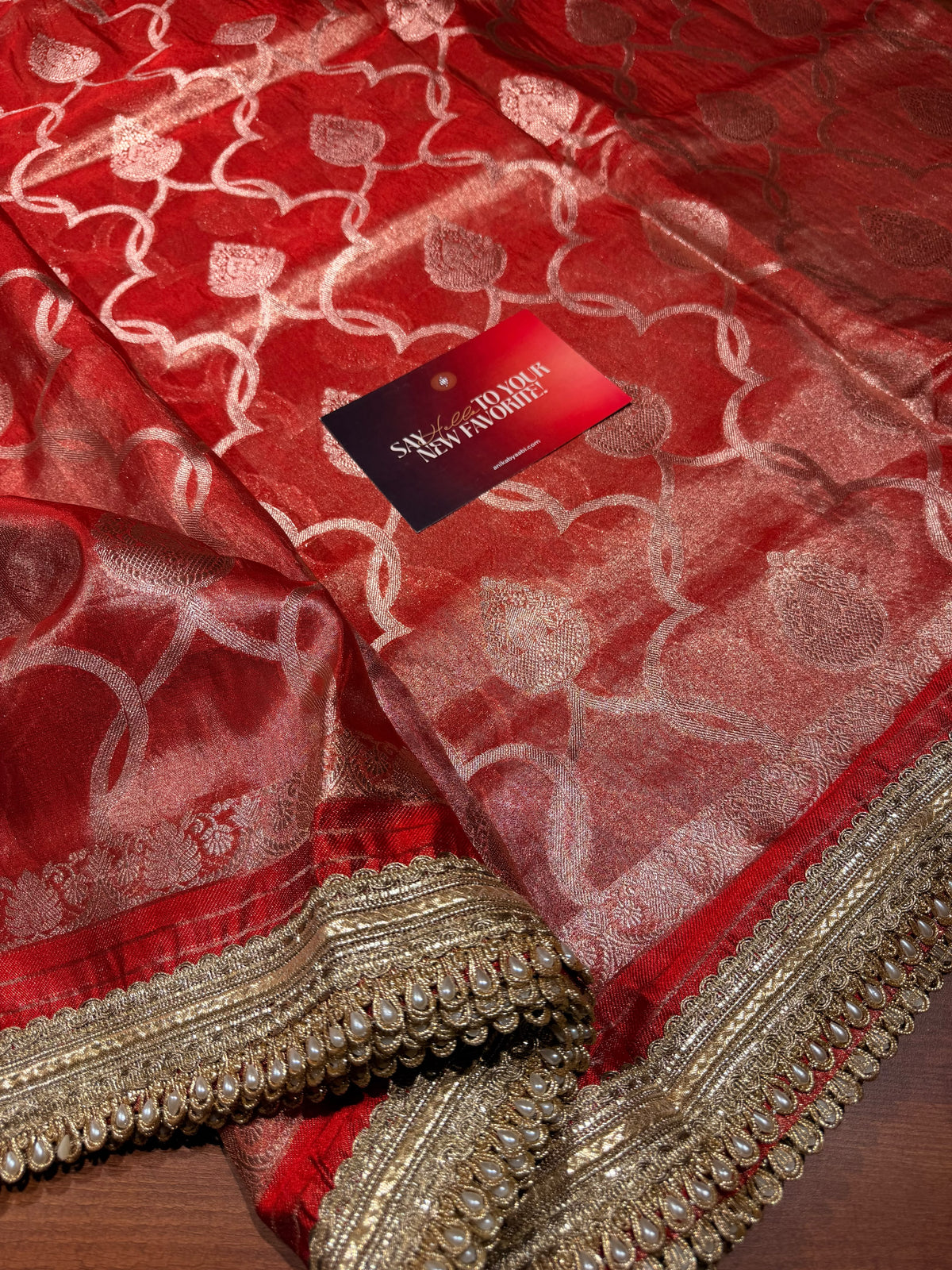 Blue Banarasi Tissue Motif Lace saree- Tissue Luxe