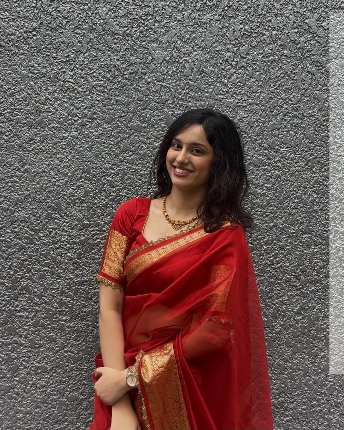 TISSUE LACE-RED SAREE