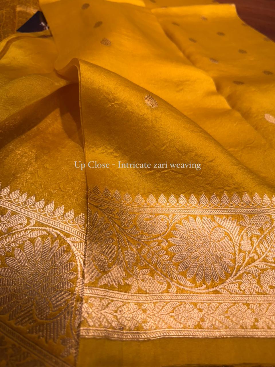 Pure Banarasi Kora Organza Saree – Golden Yellow - BKO-704