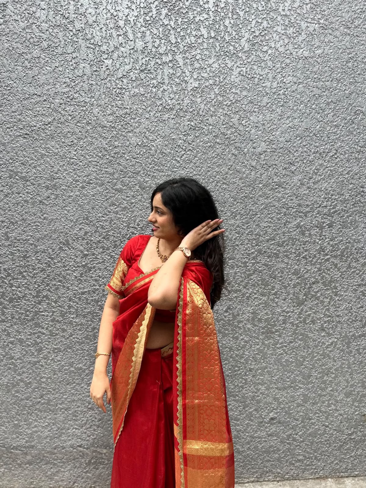TISSUE LACE-RED SAREE