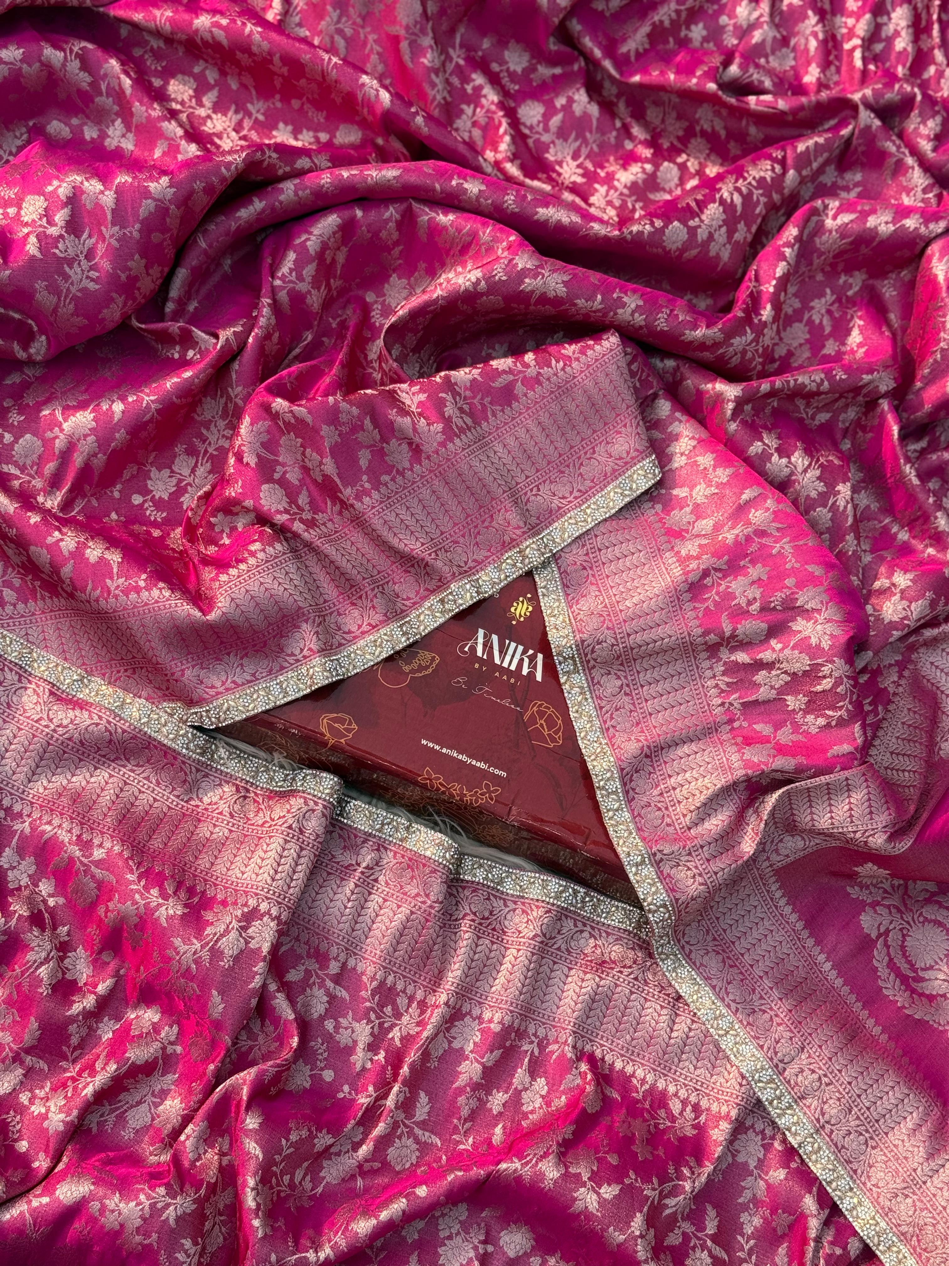 Anika Luxe - Banarasi Tissue chiniya silk saree - Ranipink
