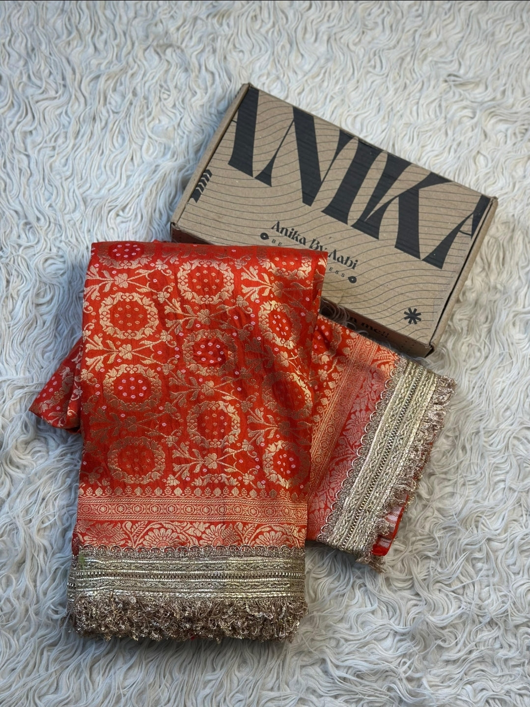 TISSUE LUXE  - Anika's  Banarasi Semi munga silk With Jaal - Red