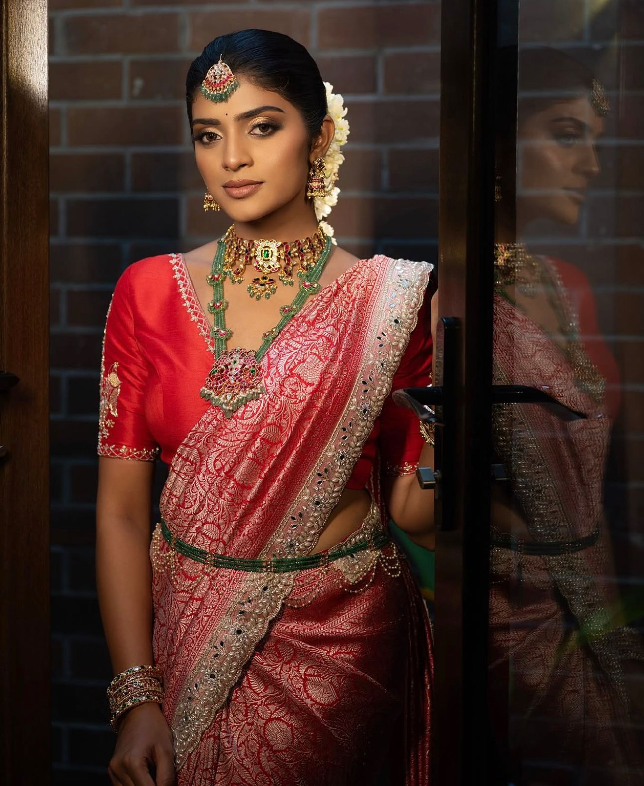 Banarasi Mushro Red silk saree with Lace - Mathuri