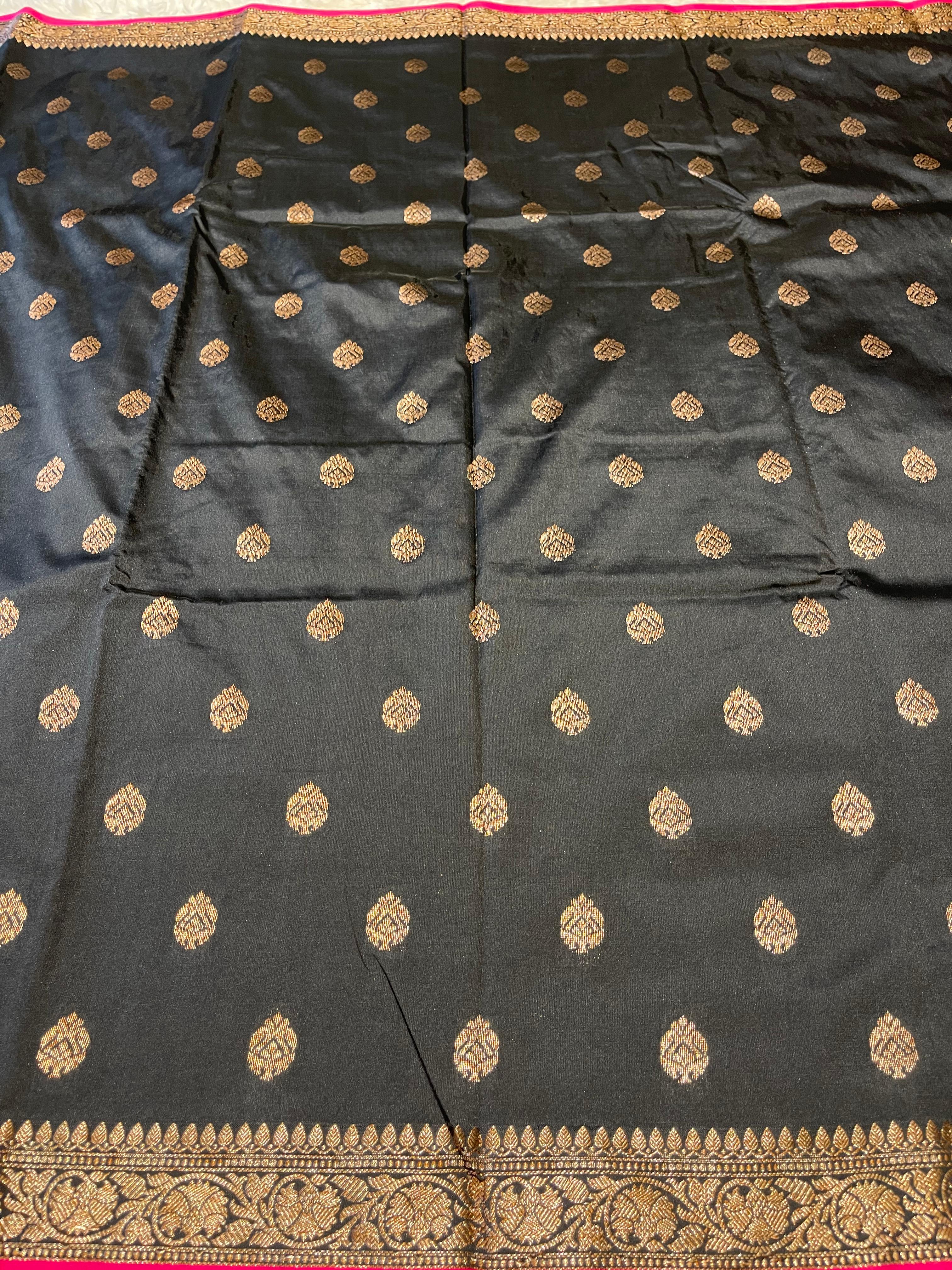 Anika's cotton silk Saree -Black pink butta