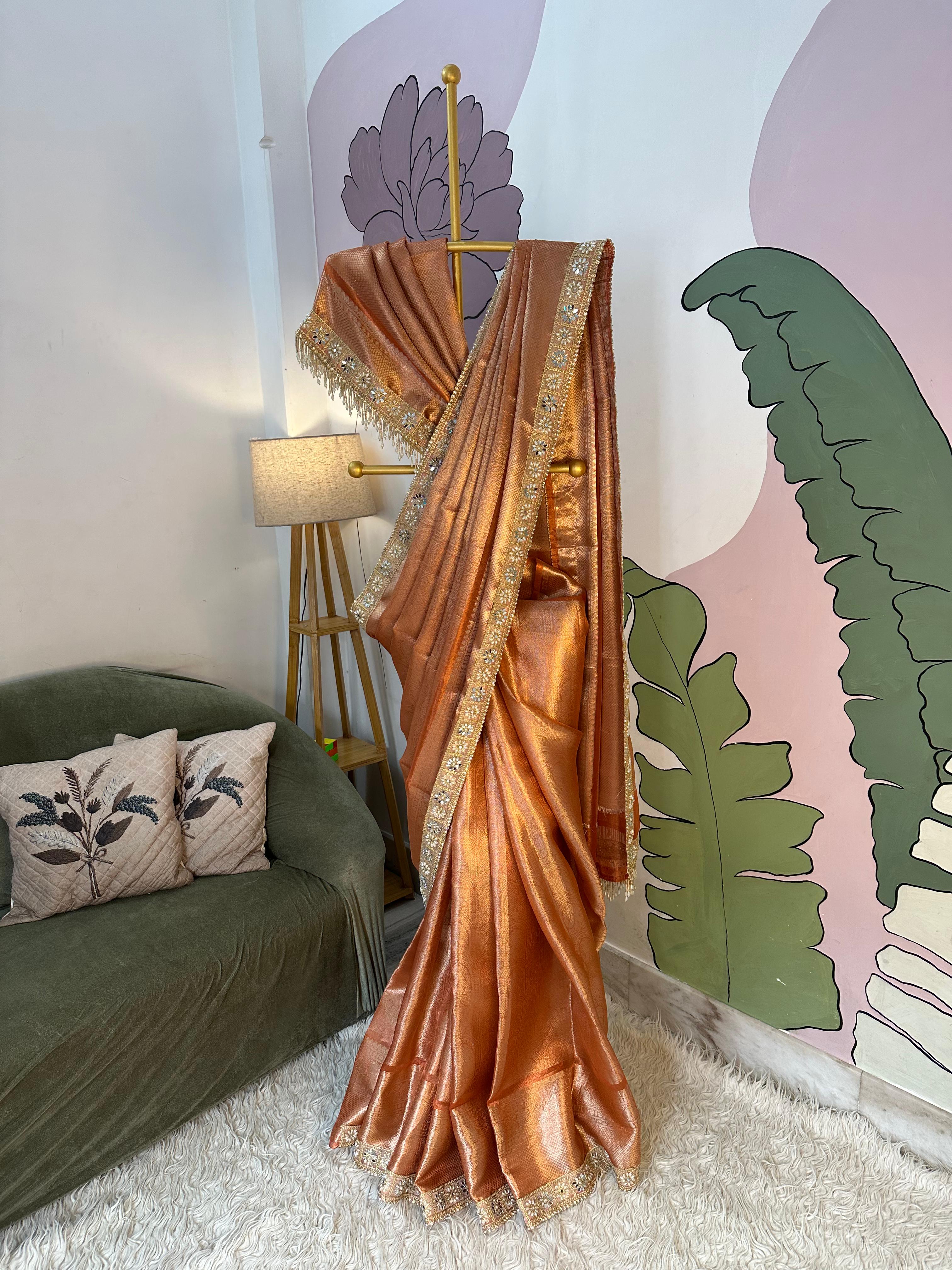 Anika's Banarasi Tissue Brocade silk saree | Sunset Orange | MARGAZHI