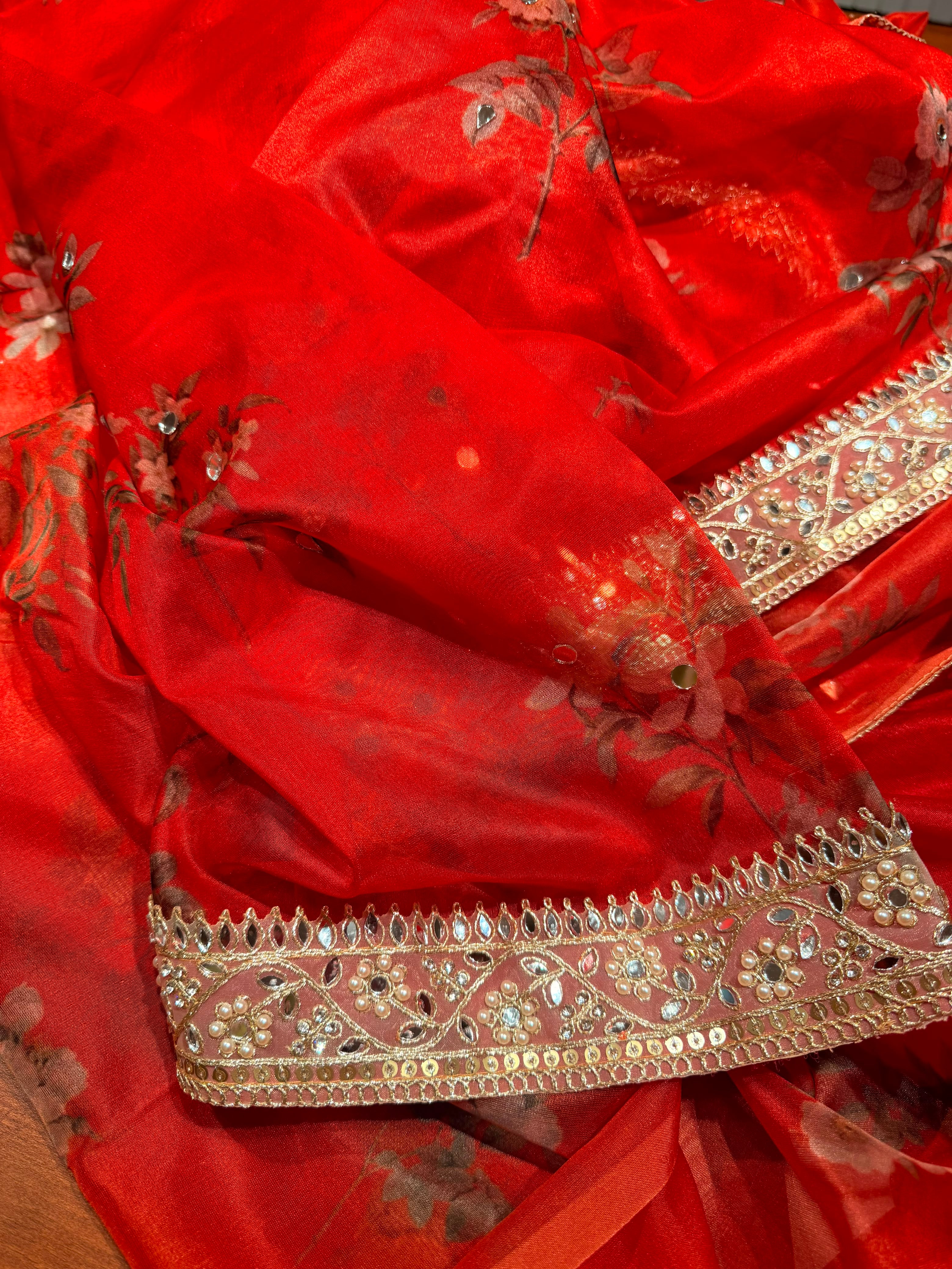 Kalp Organza Mirror Edit -Red